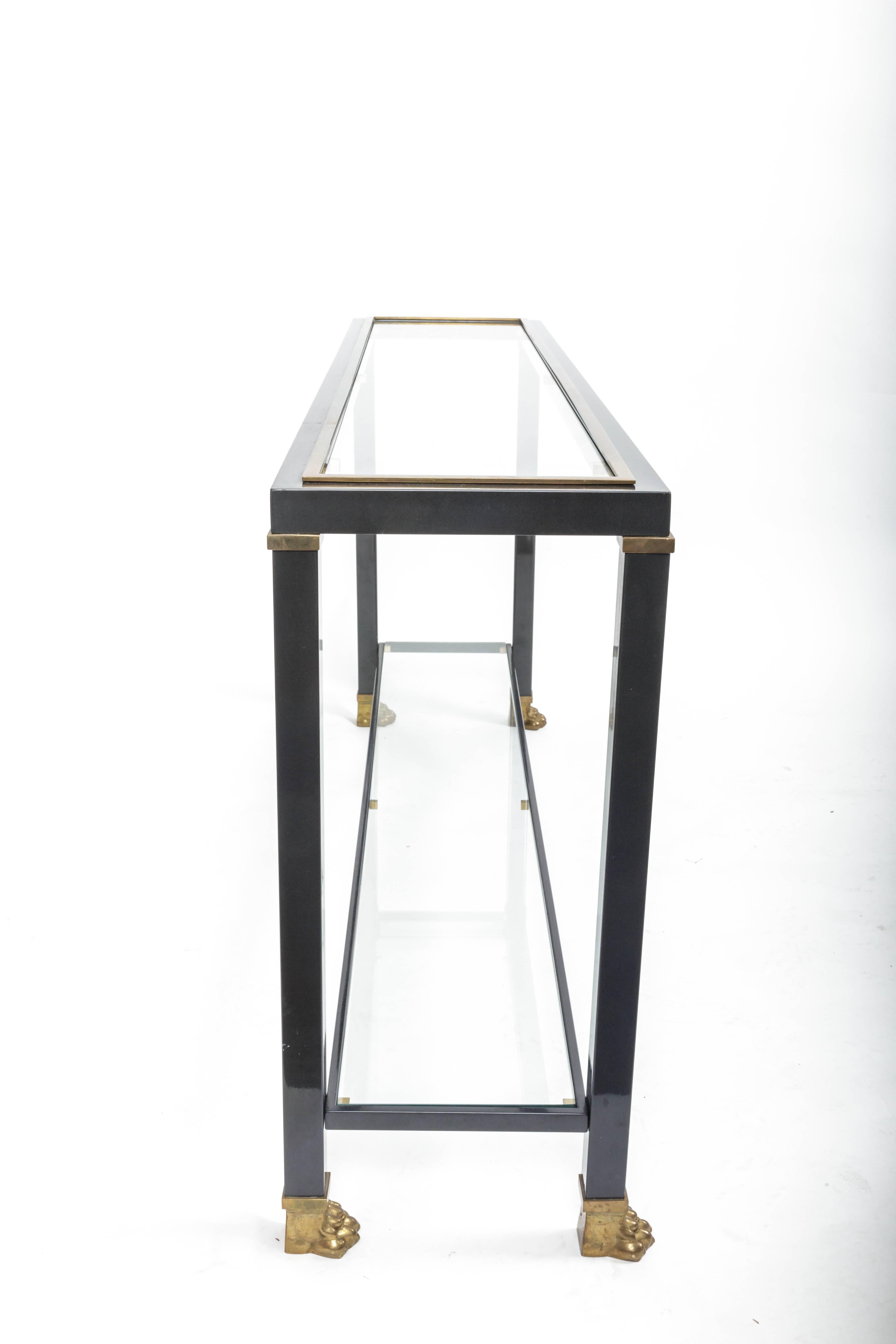 Two-Tiered Console with Patinated Metal and Glass Tops 5