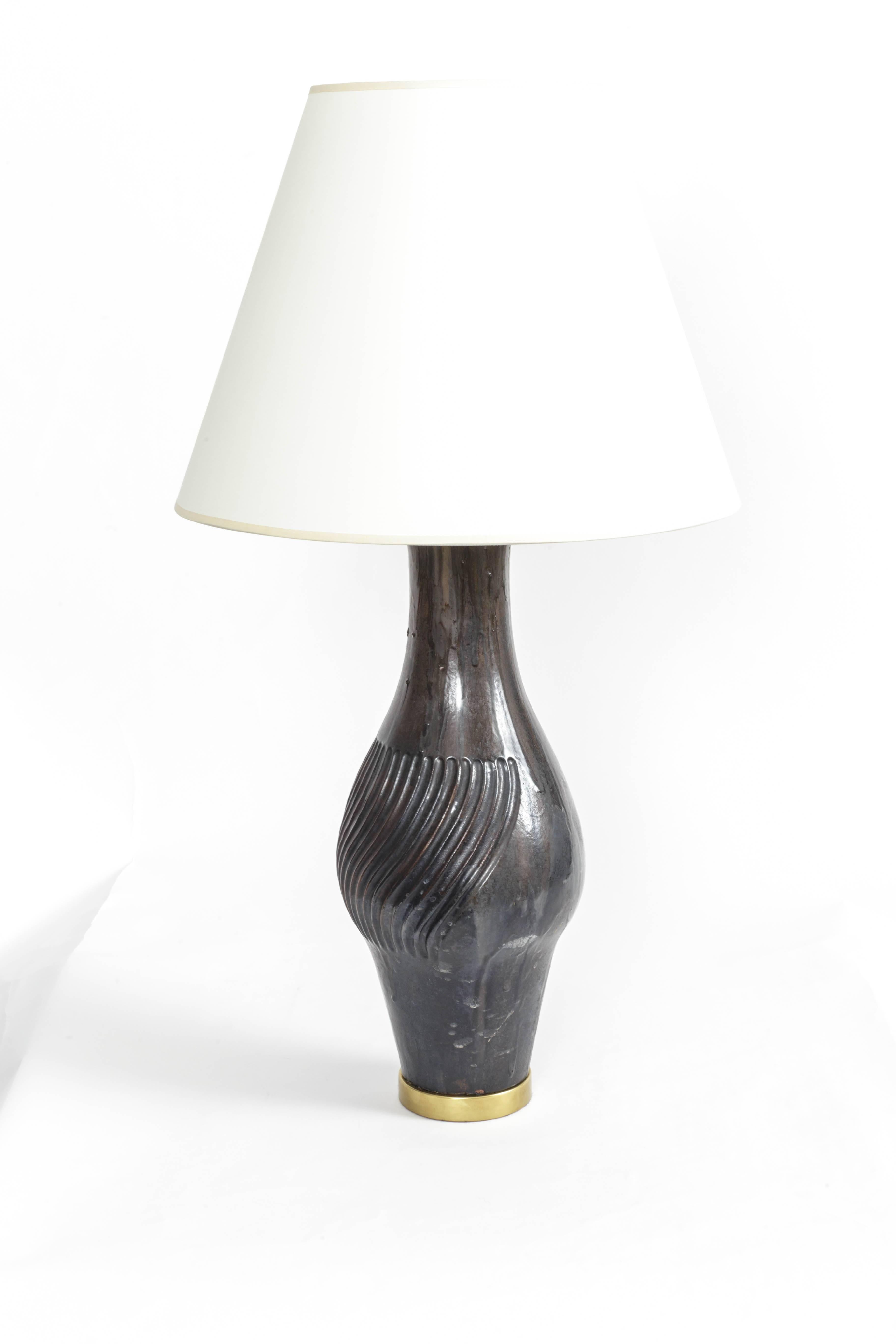 Italian Large Ceramic and Brass Table Lamp by Marcello Fantoni, Italy, 1958 For Sale