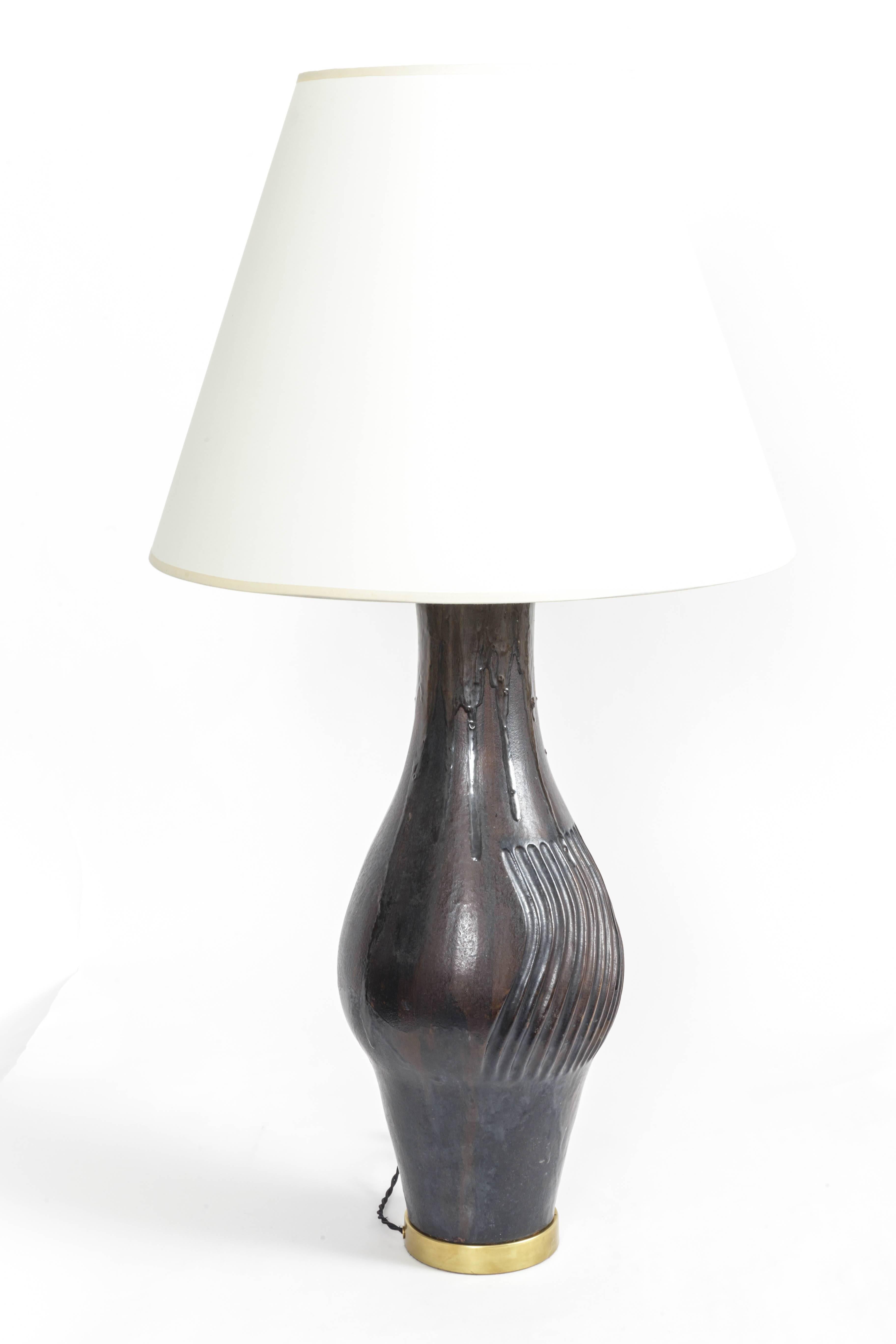 Large Ceramic and Brass Table Lamp by Marcello Fantoni, Italy, 1958 For Sale 1