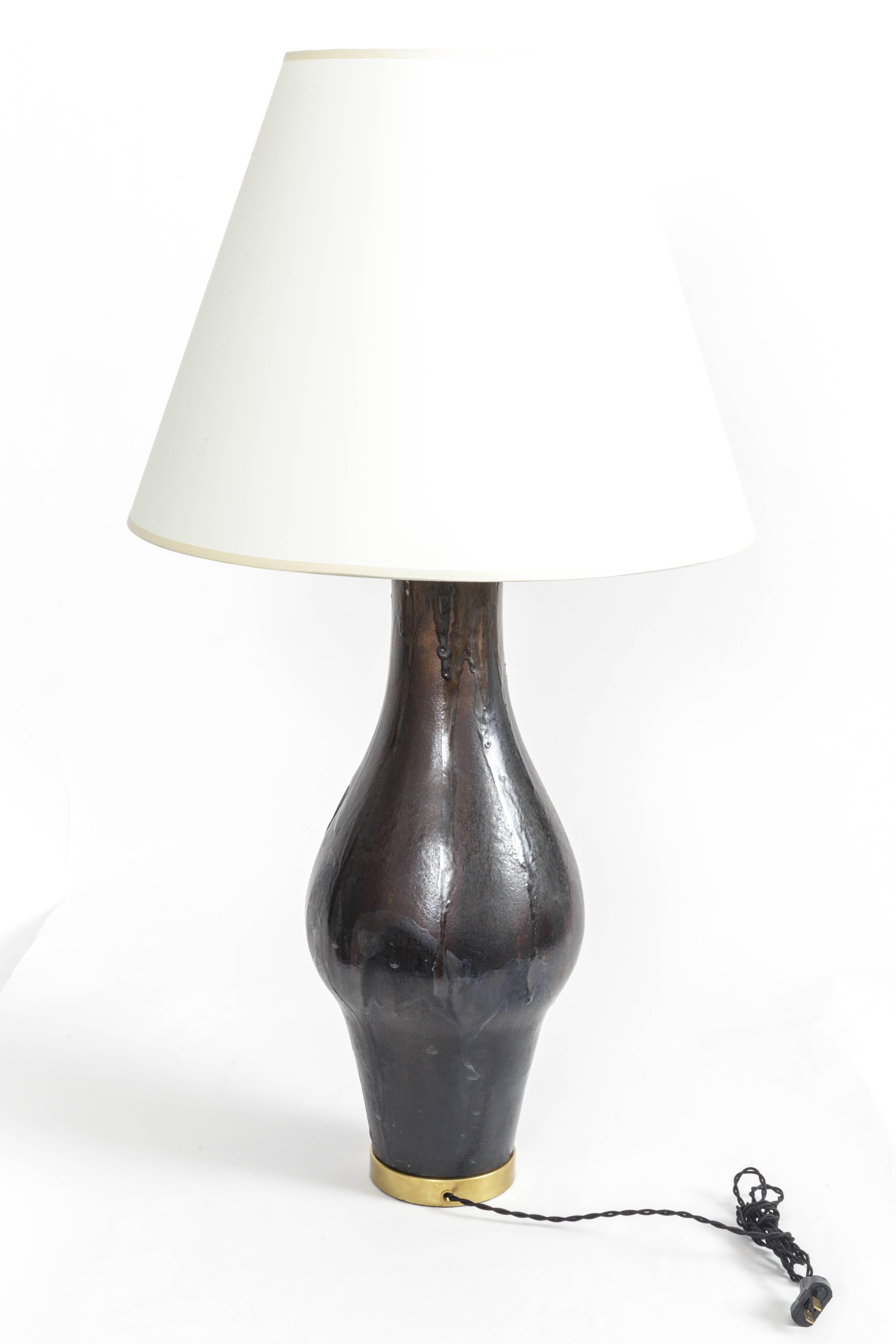 Large Ceramic and Brass Table Lamp by Marcello Fantoni, Italy, 1958 For Sale 2