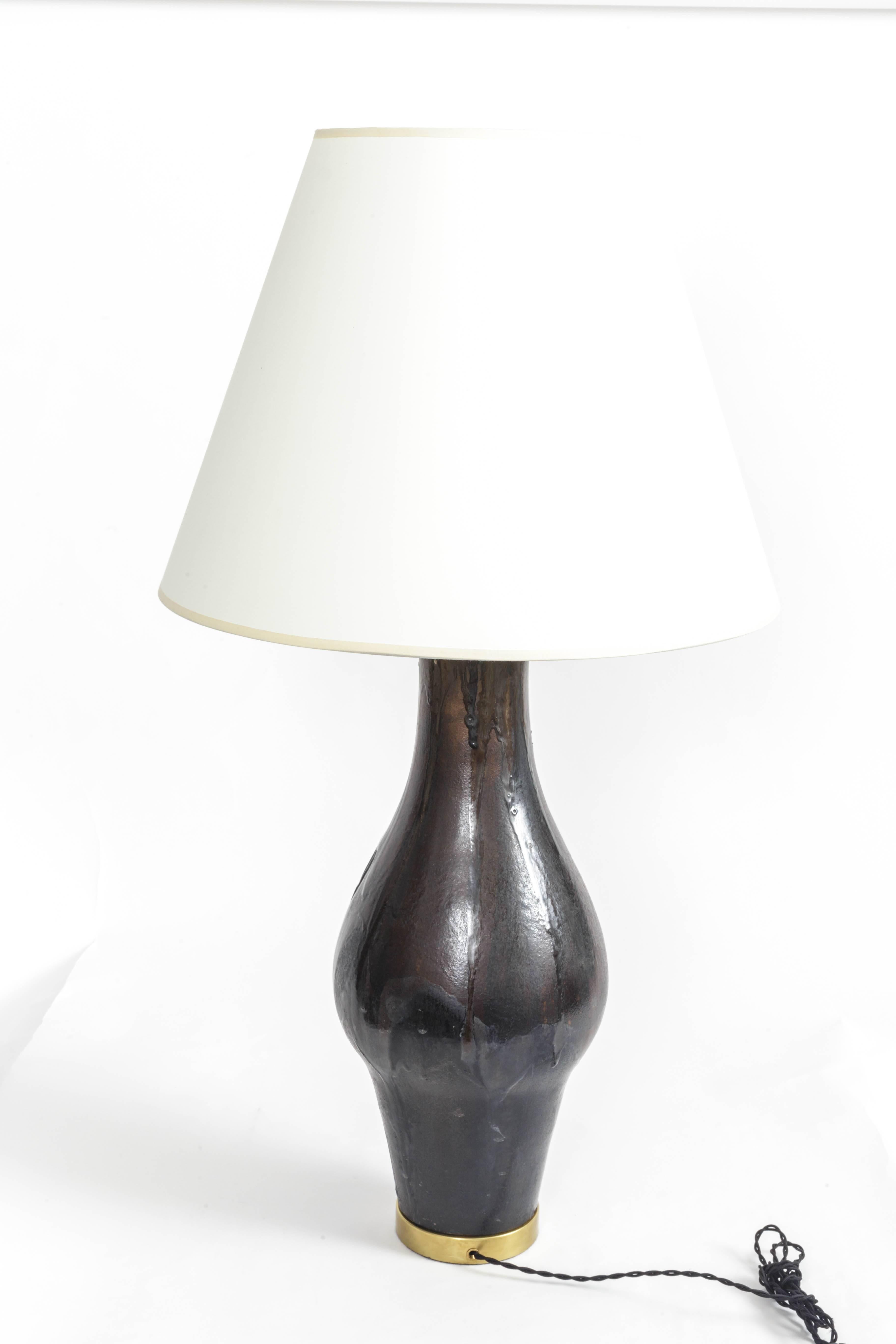 Large Ceramic and Brass Table Lamp by Marcello Fantoni, Italy, 1958 For Sale 3