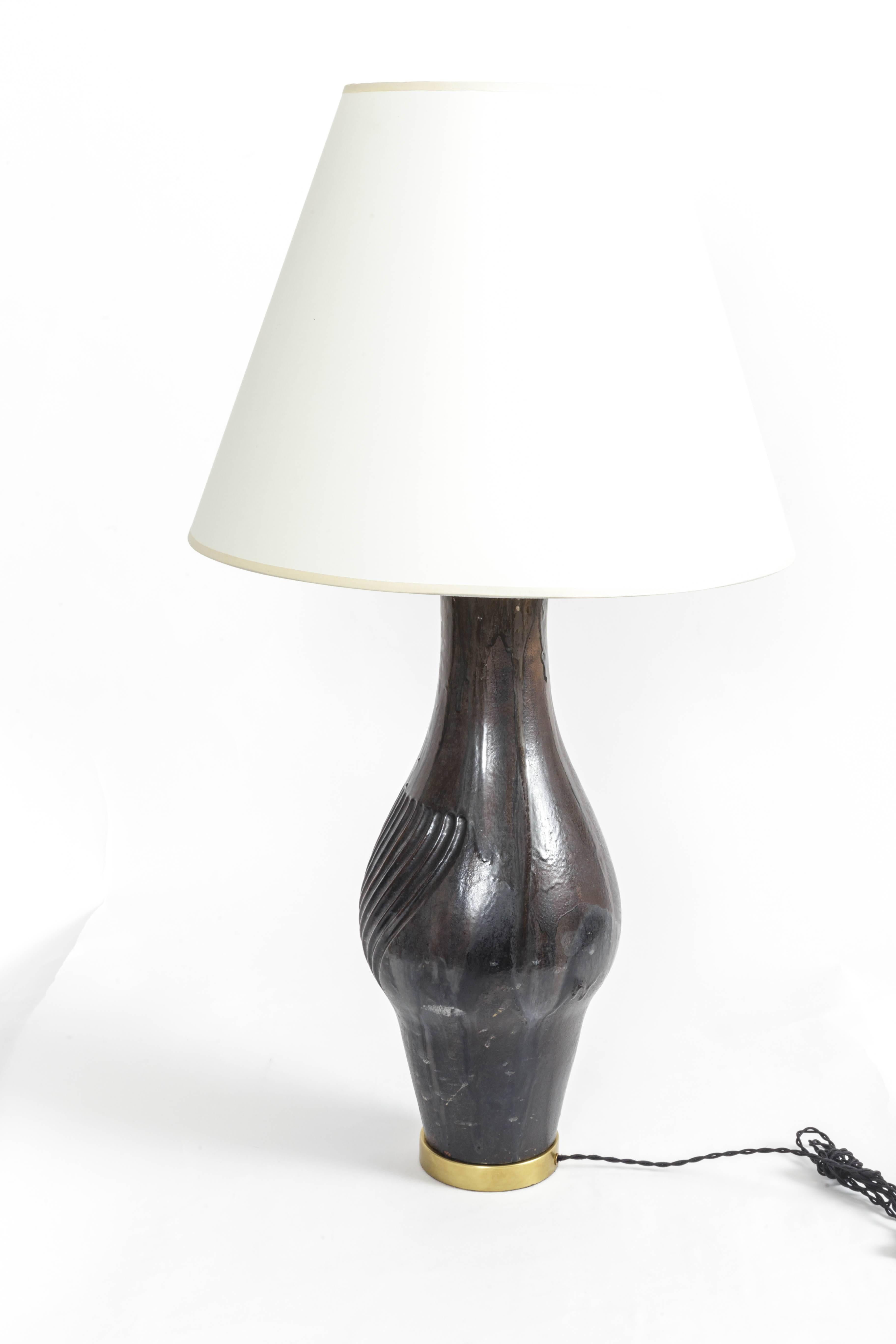 Large Ceramic and Brass Table Lamp by Marcello Fantoni, Italy, 1958 For Sale 4