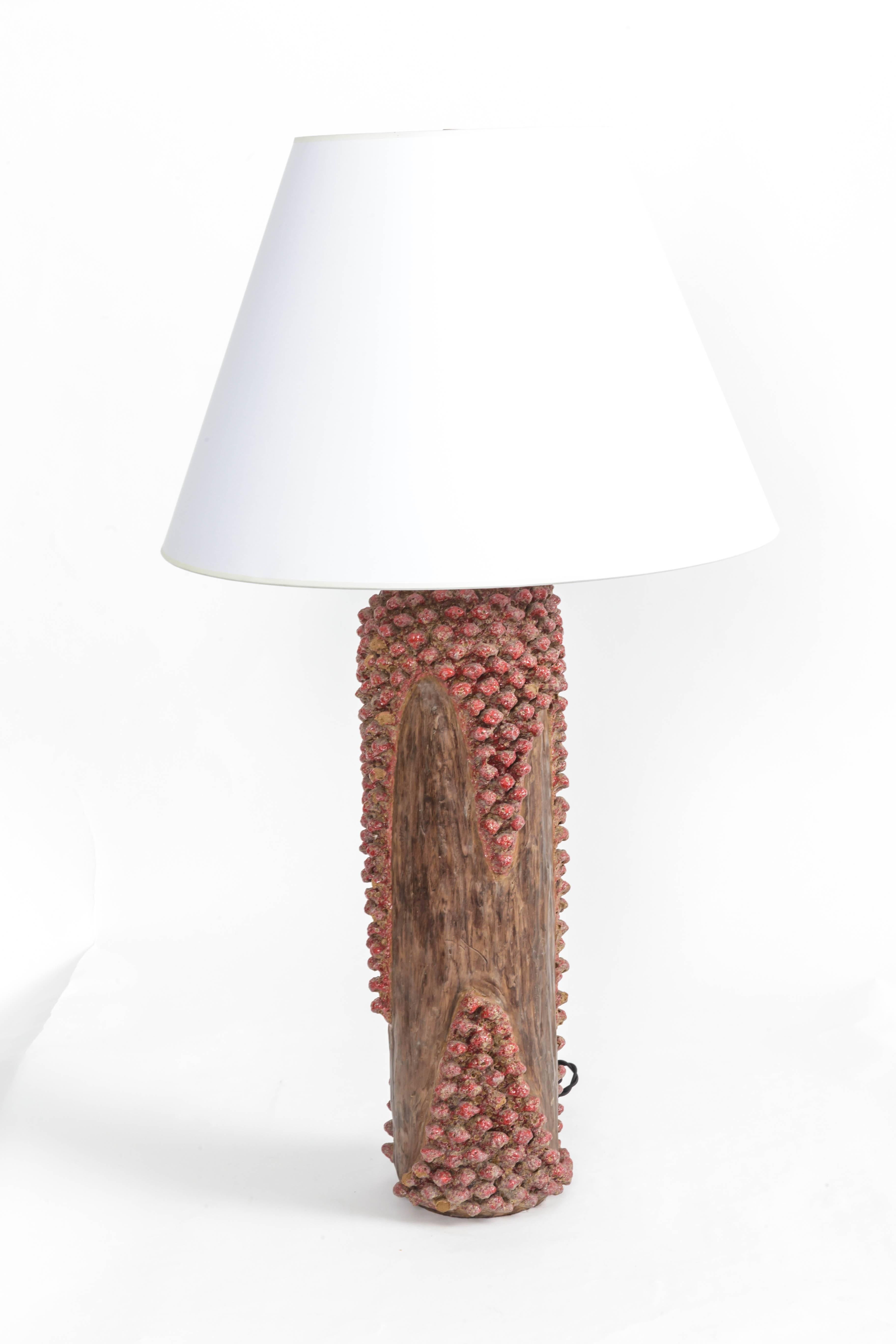 Organic Modern Textured Red and Brown Ceramic Lamp