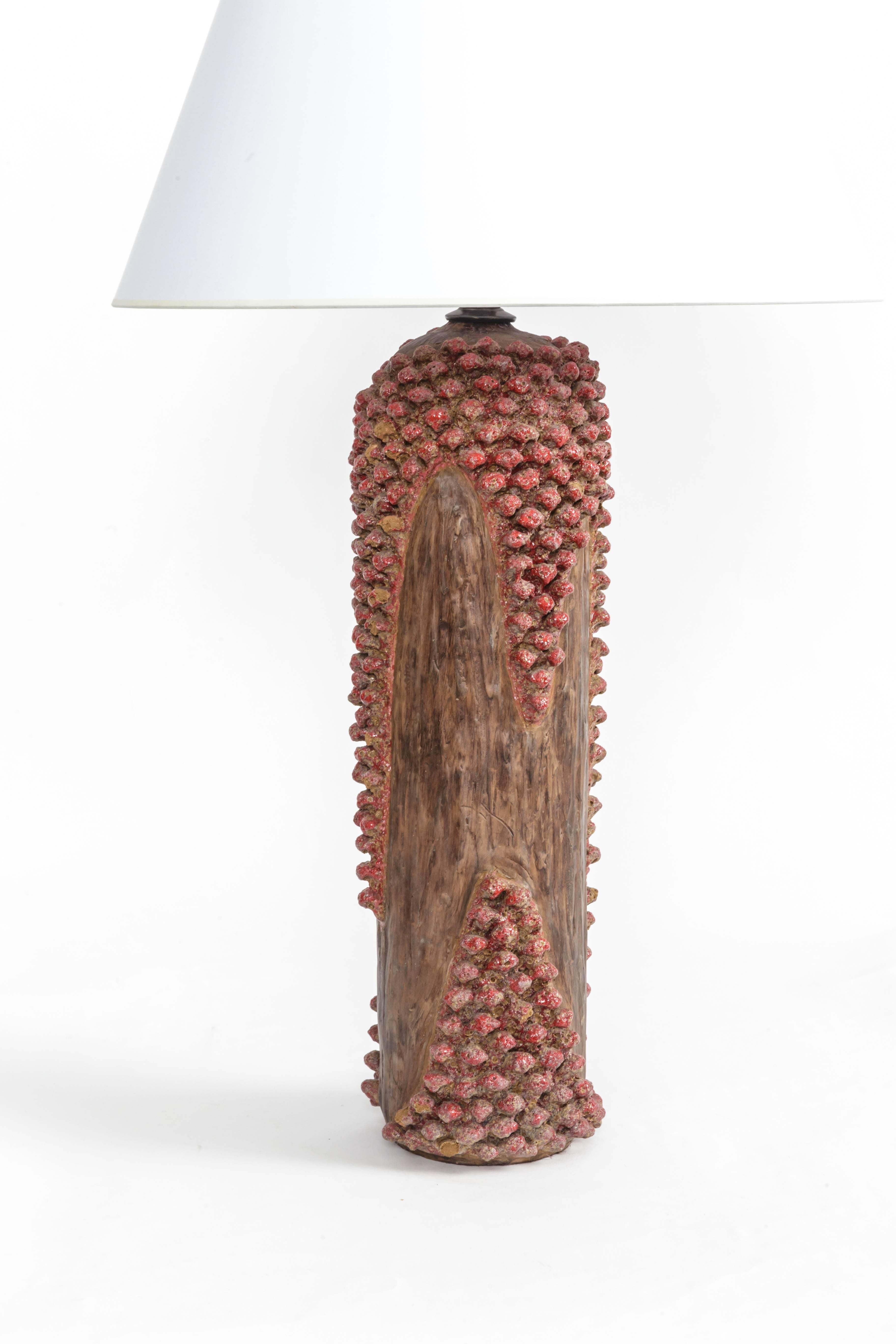 Textured Red and Brown Ceramic Lamp In Good Condition In New York City, NY