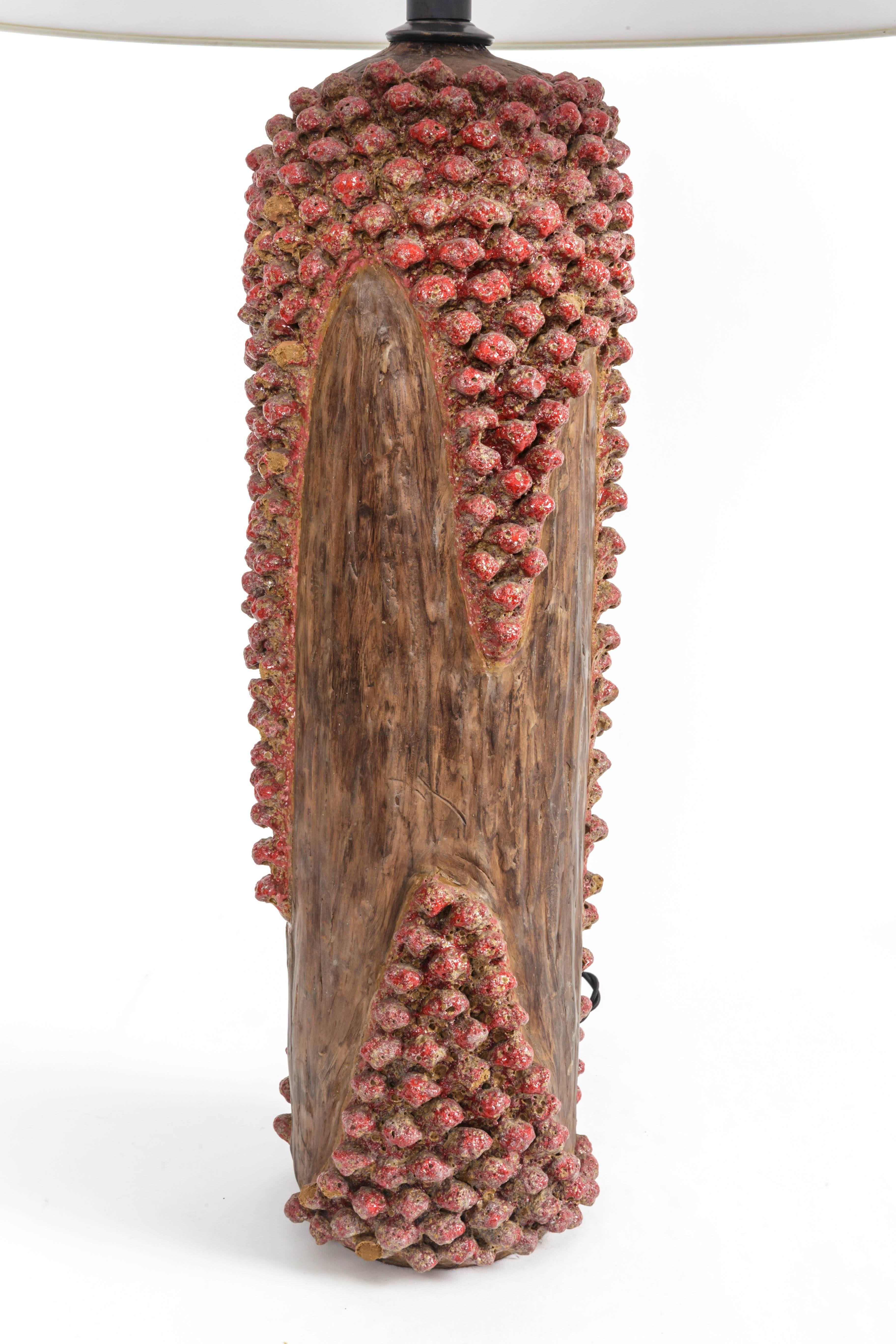 20th Century Textured Red and Brown Ceramic Lamp