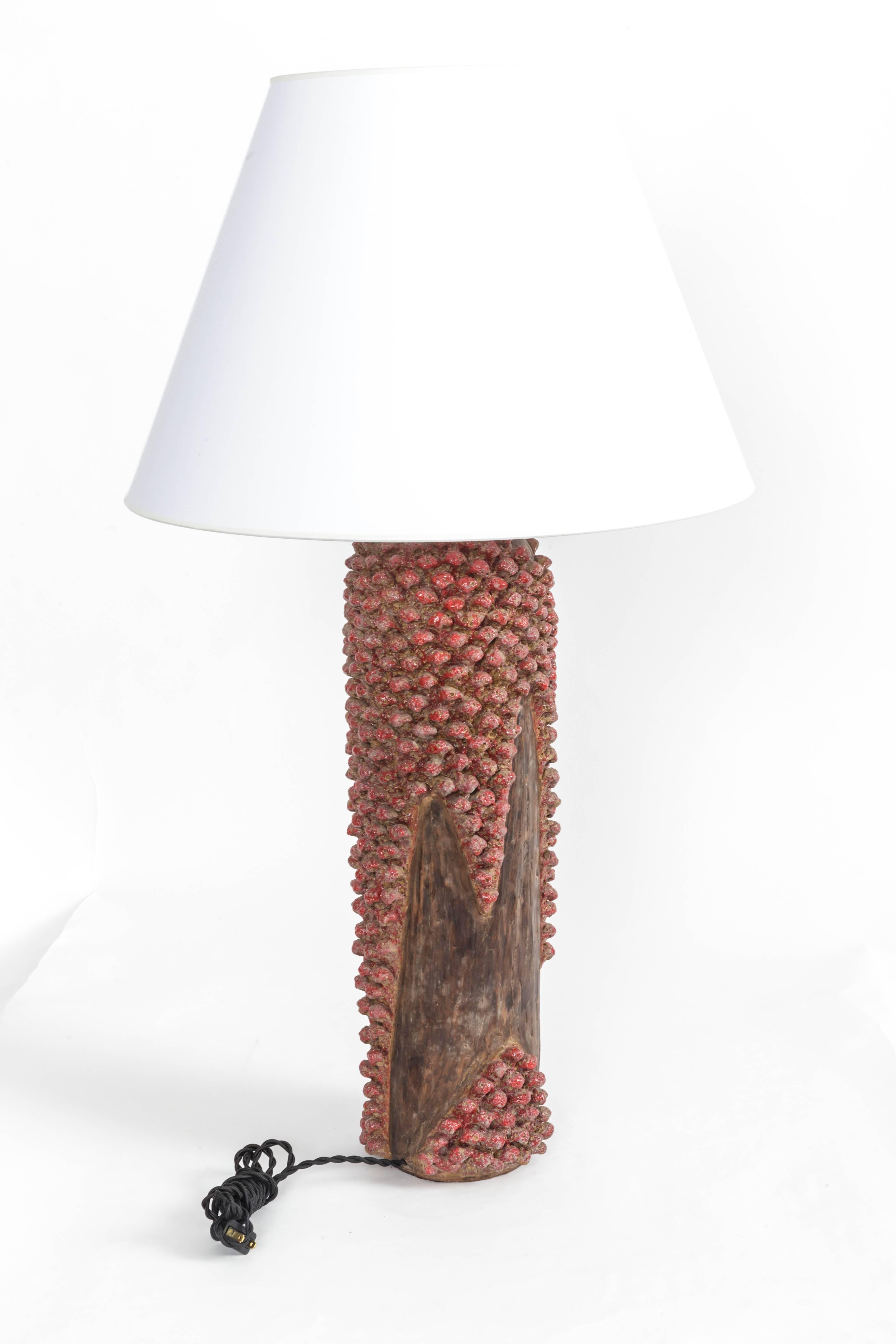 Textured Red and Brown Ceramic Lamp 1