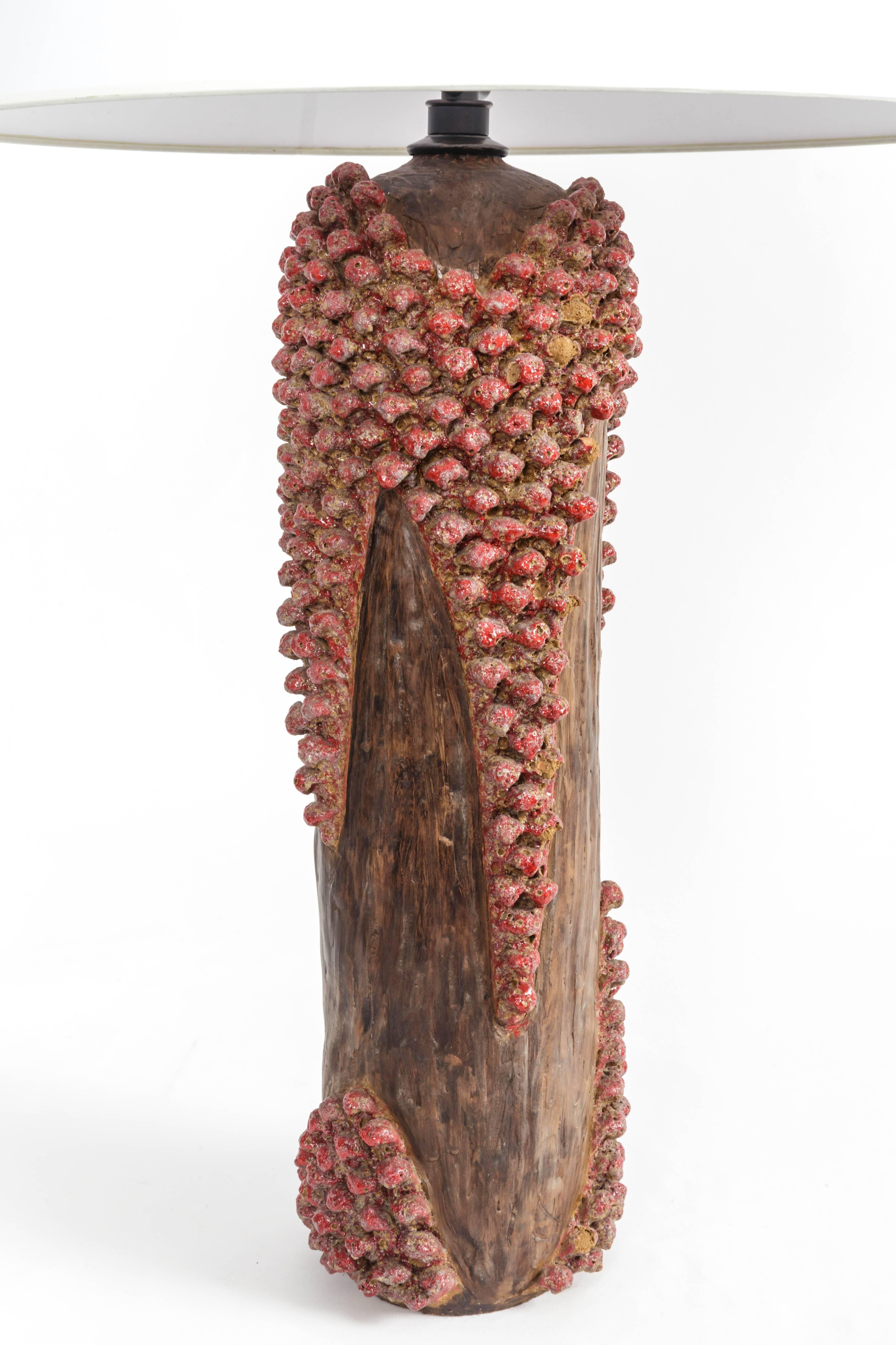 Textured Red and Brown Ceramic Lamp 4