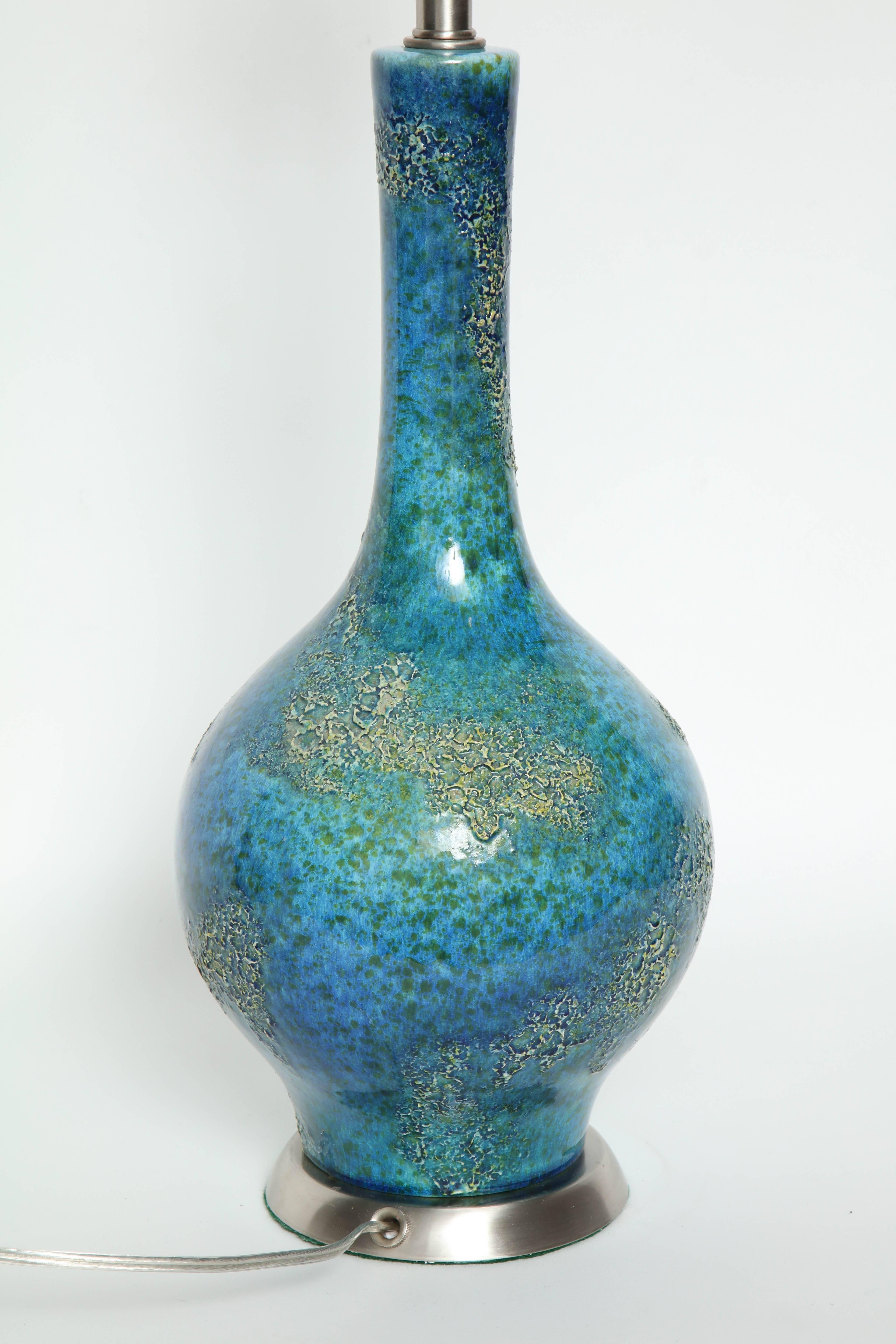 Mid-Century Modern Midcentury Blue/Green Etruscan Glazed Lamps