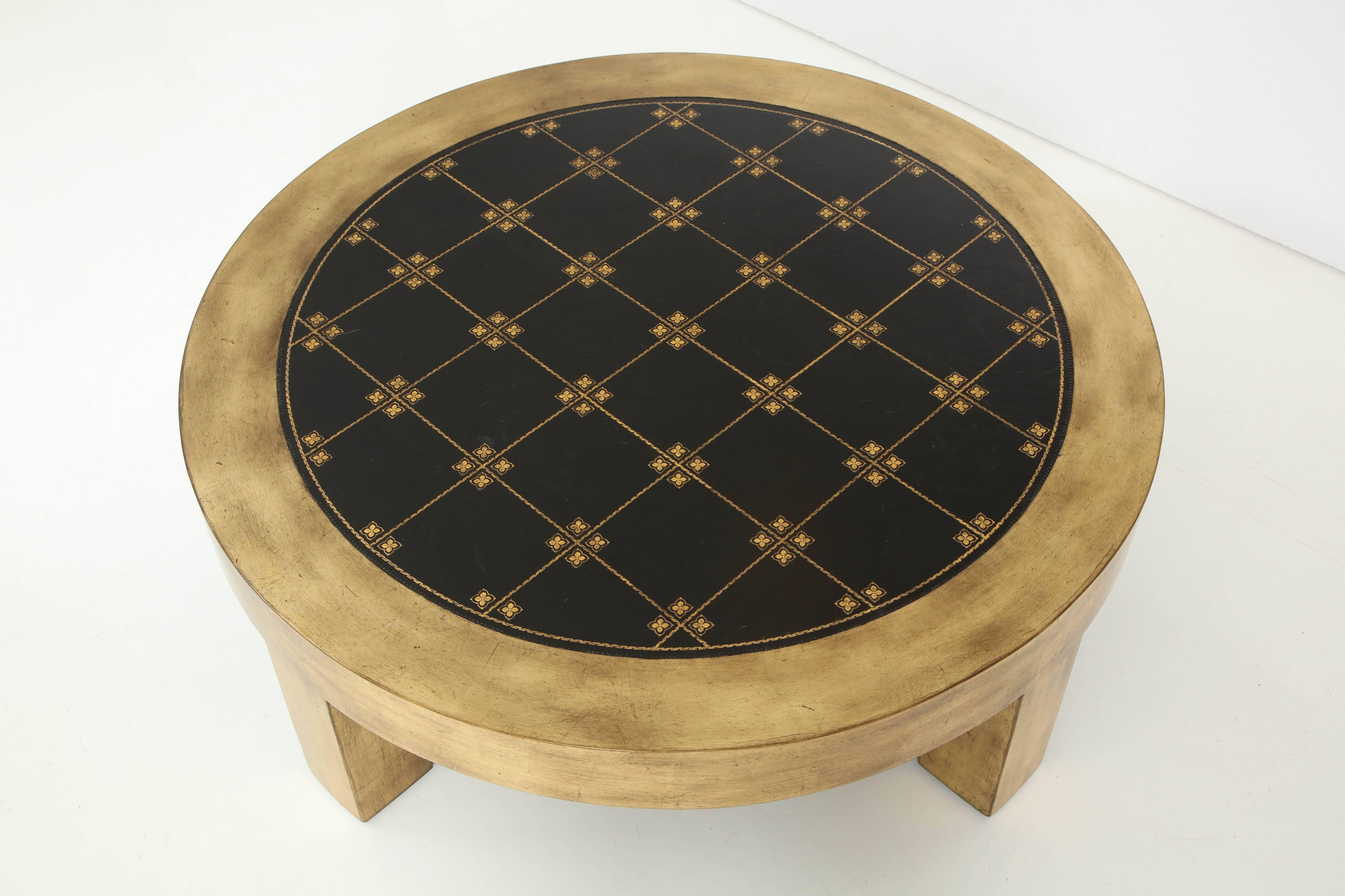 20th Century James Mont Gold Leaf Coffee Table, Signed For Sale