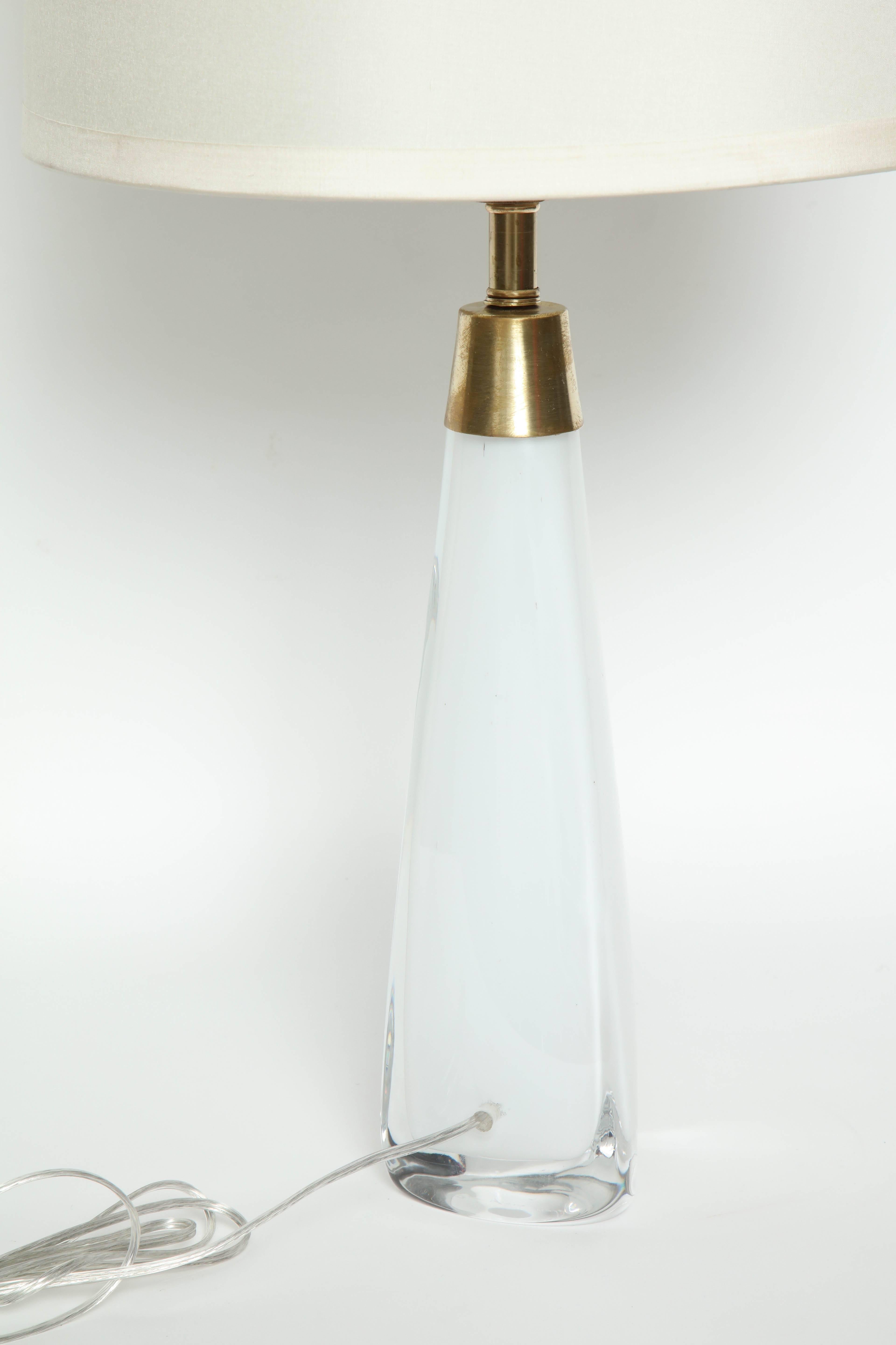 Brass Nils Landberg for Orrefors White Crystal Lamps