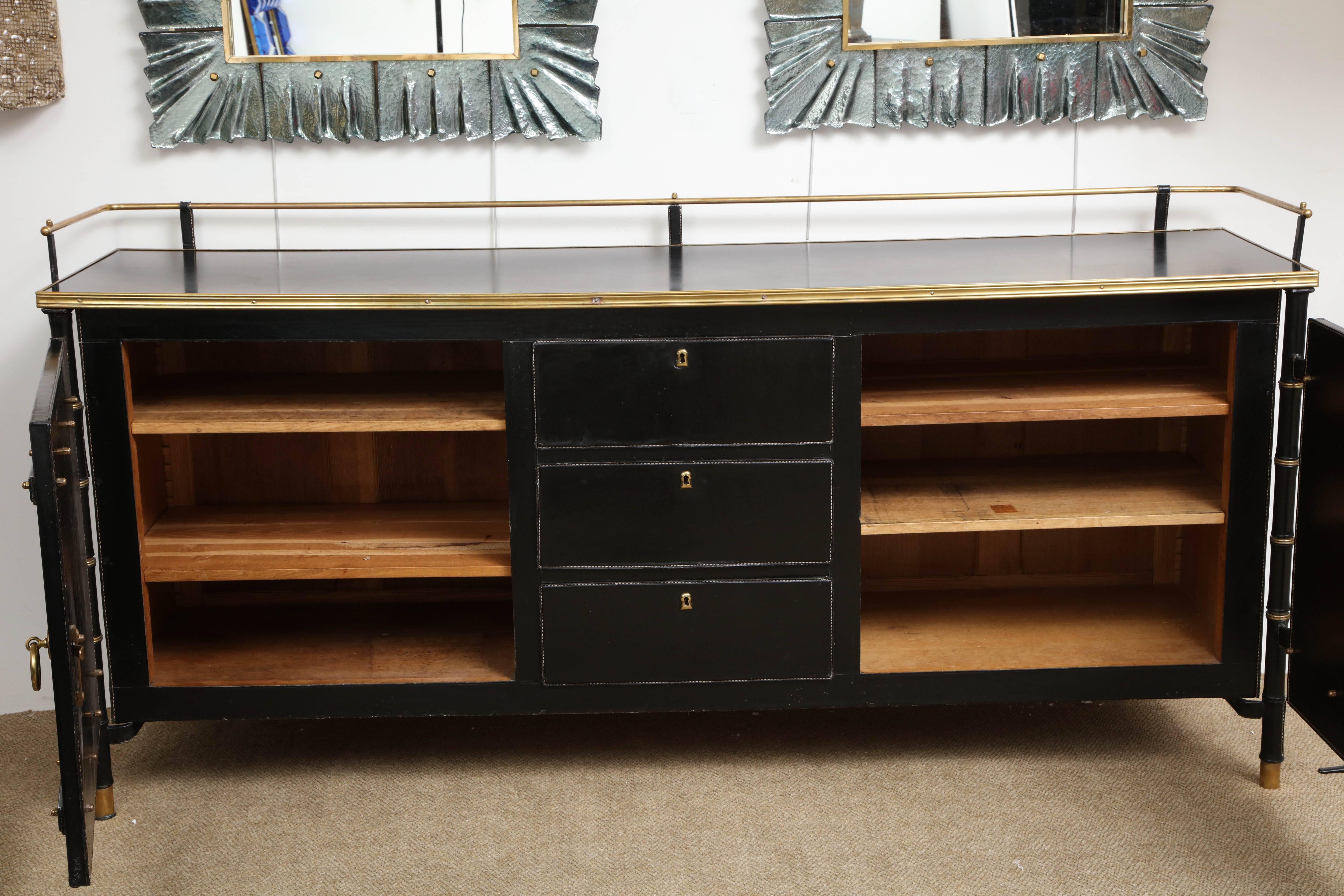 1950's French Hand-Stitched Leather Sideboard by Jacques Adnet In Excellent Condition In Miami, FL