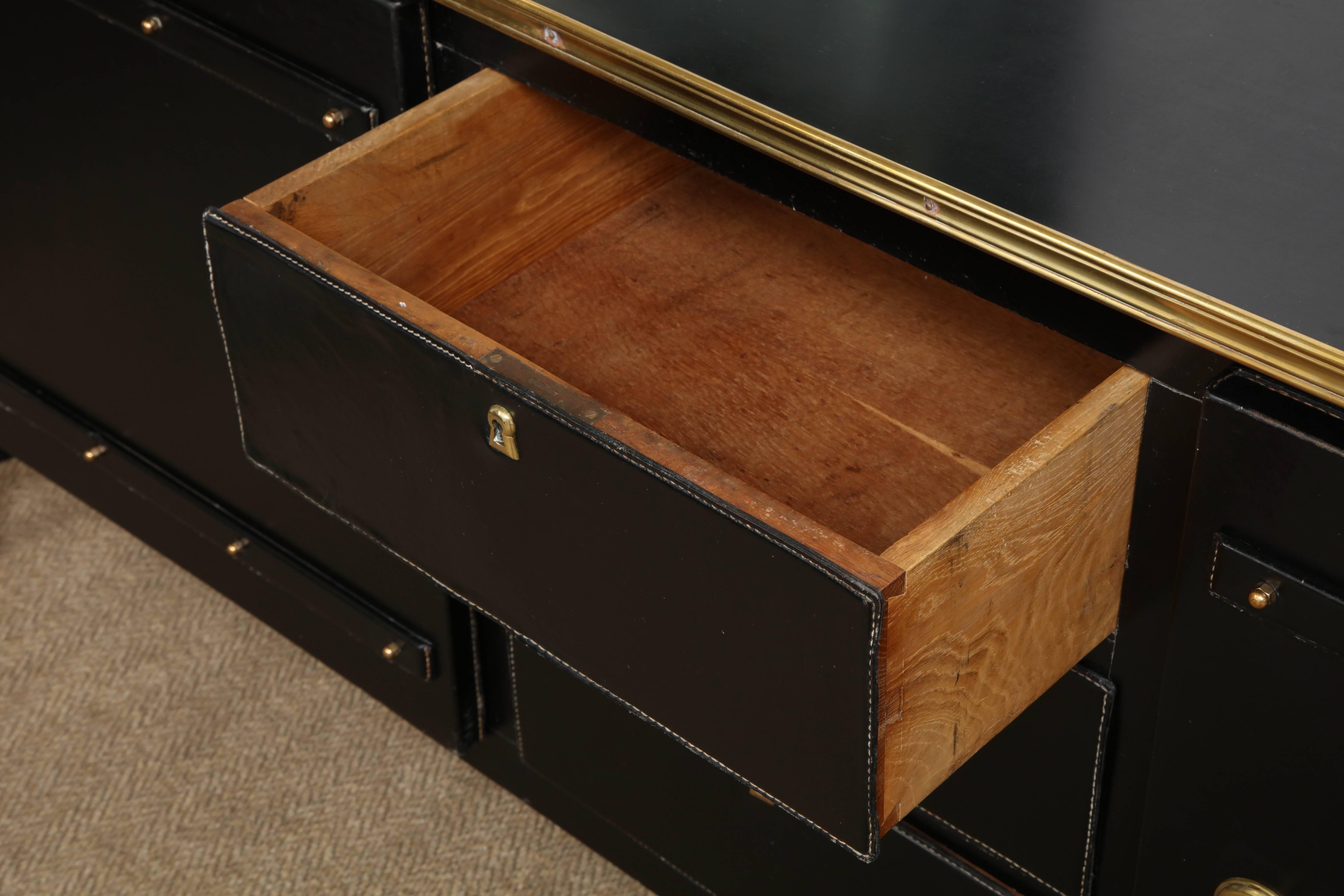 20th Century 1950's French Hand-Stitched Leather Sideboard by Jacques Adnet