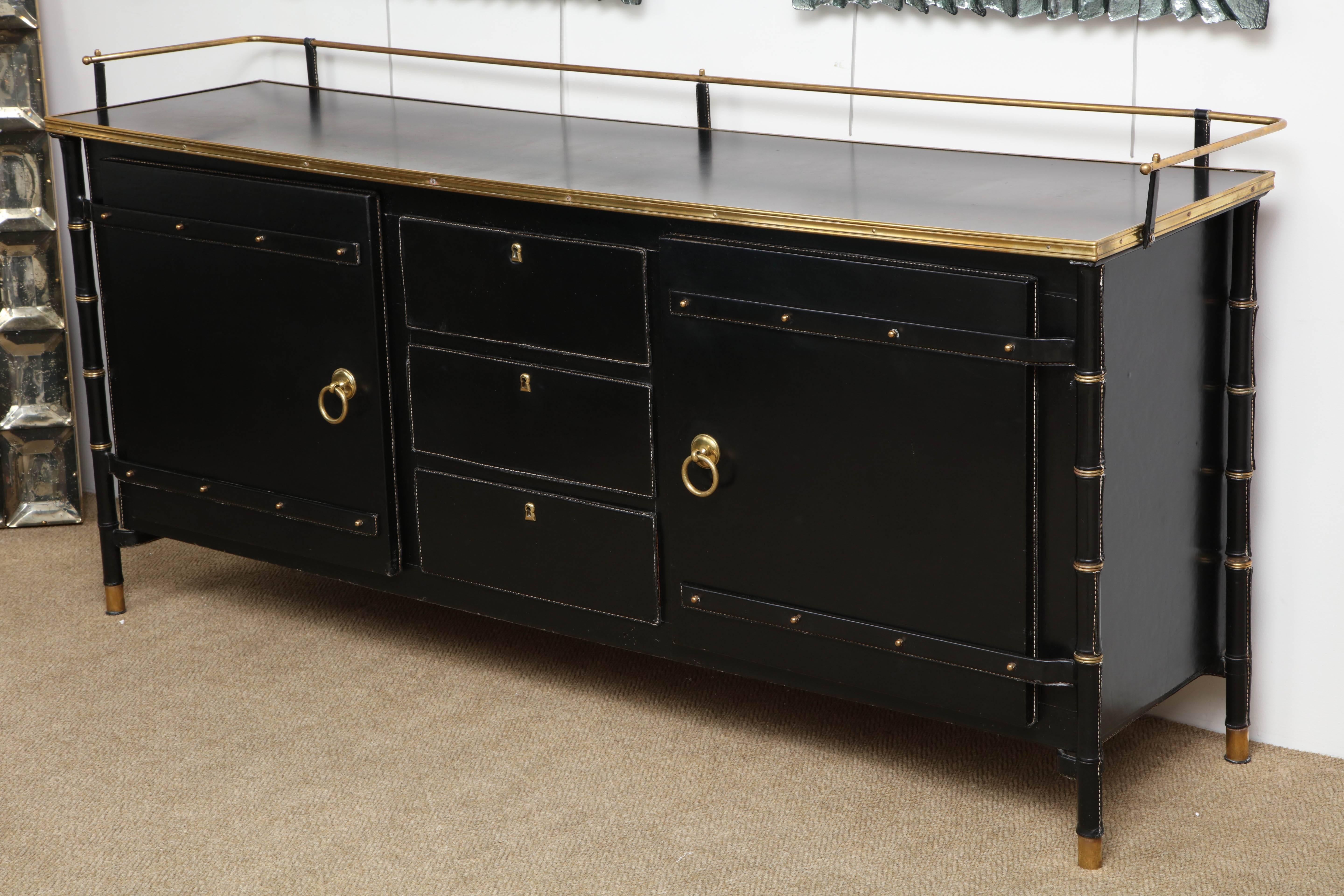1950's French Hand-Stitched Leather Sideboard by Jacques Adnet 1