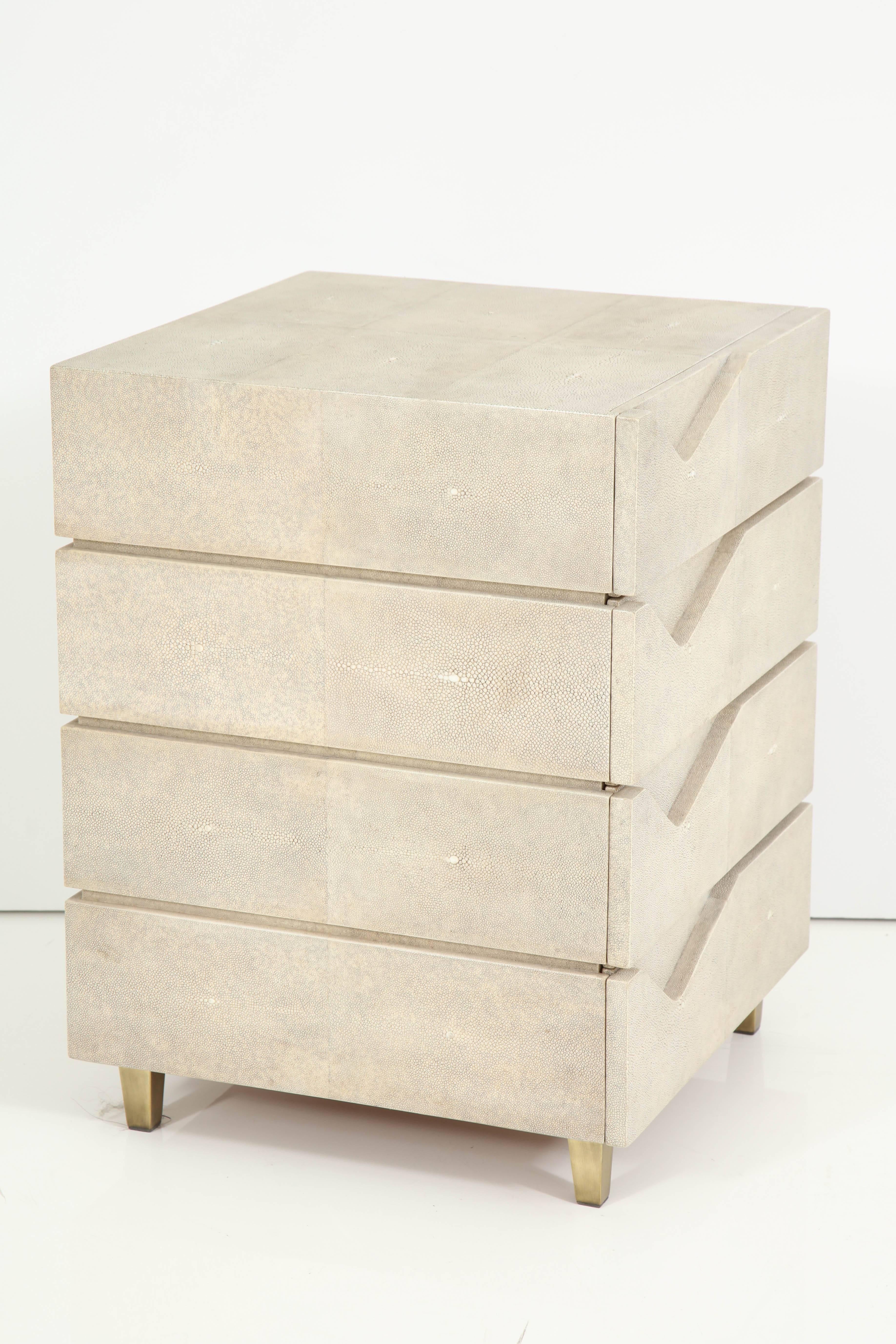 Contemporary Shagreen Side Table/ Nightstand with Bronze Legs