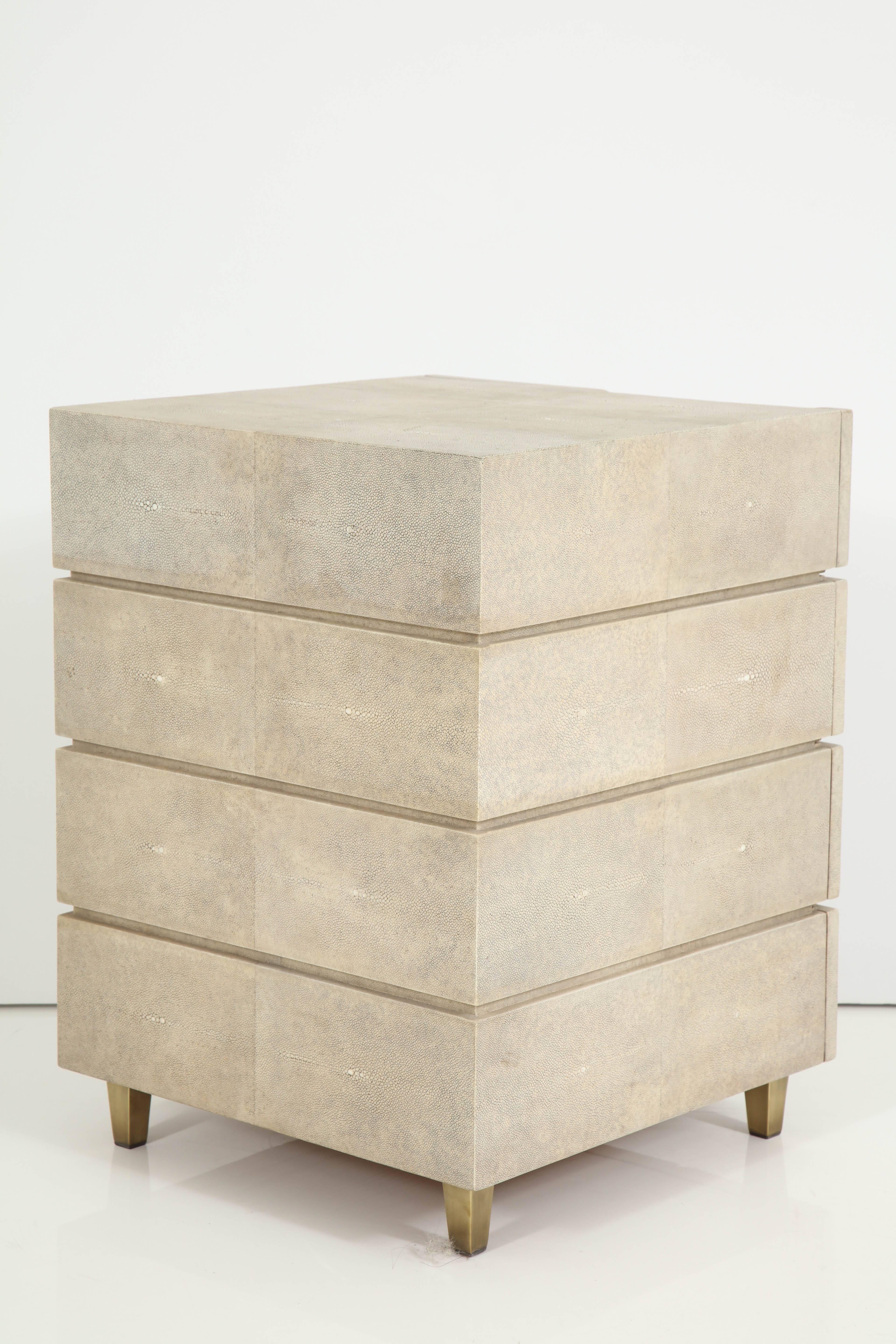 Shagreen Side Table/ Nightstand with Bronze Legs 1