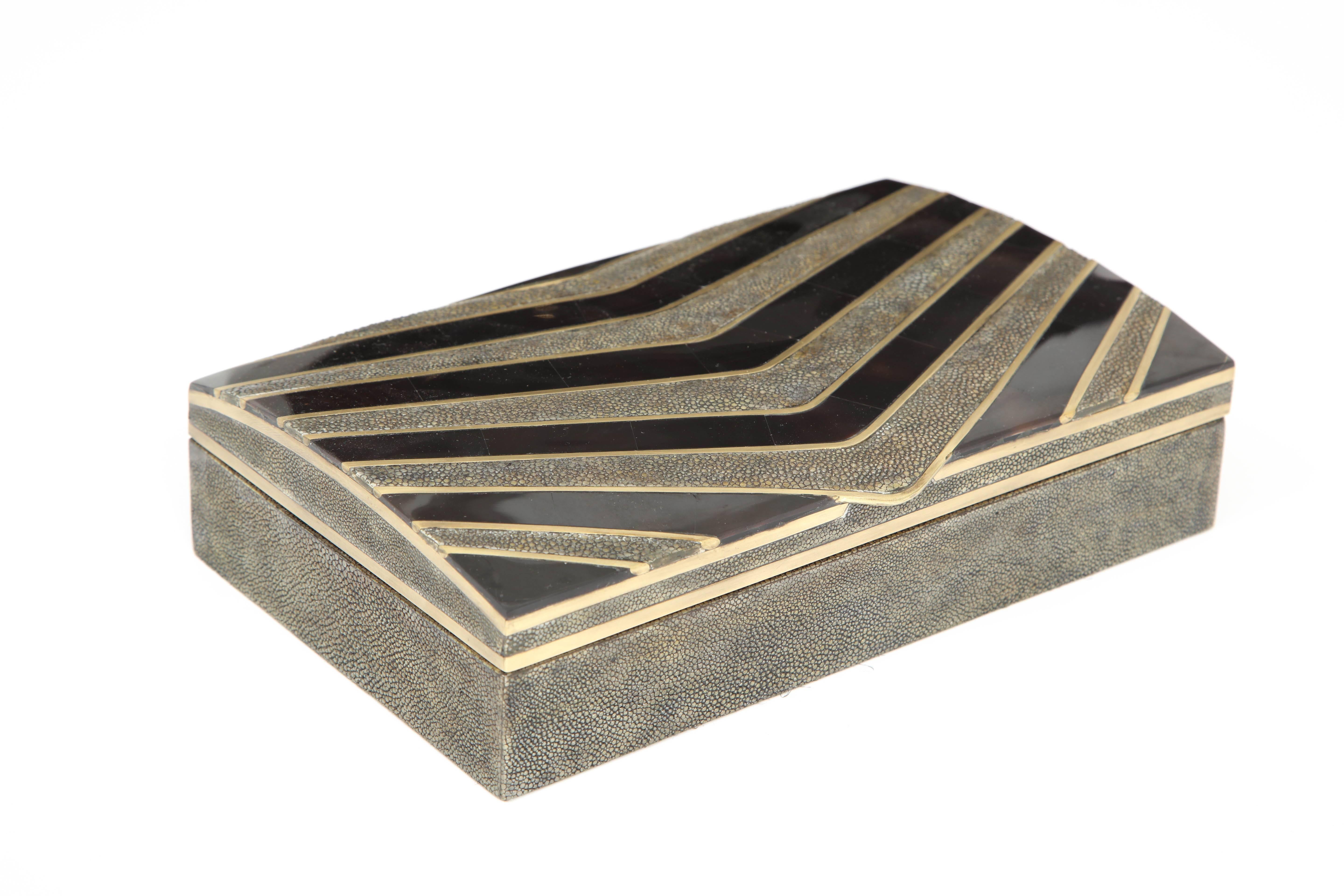 Art Deco Box, Shagreen, Black Seashell and Bronze, Offered by Area ID