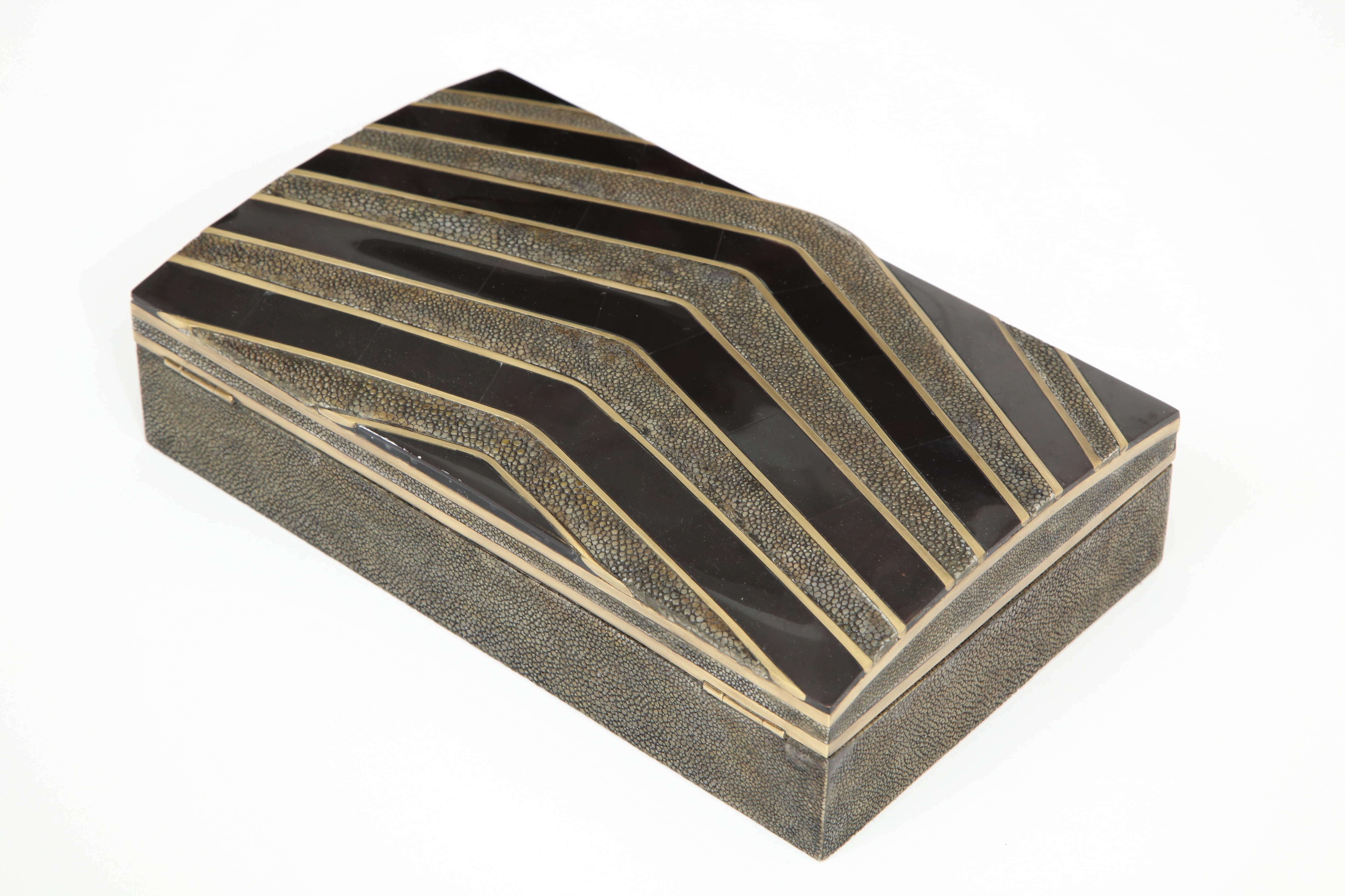 Box, Shagreen, Black Seashell and Bronze, Offered by Area ID In Excellent Condition In New York, NY