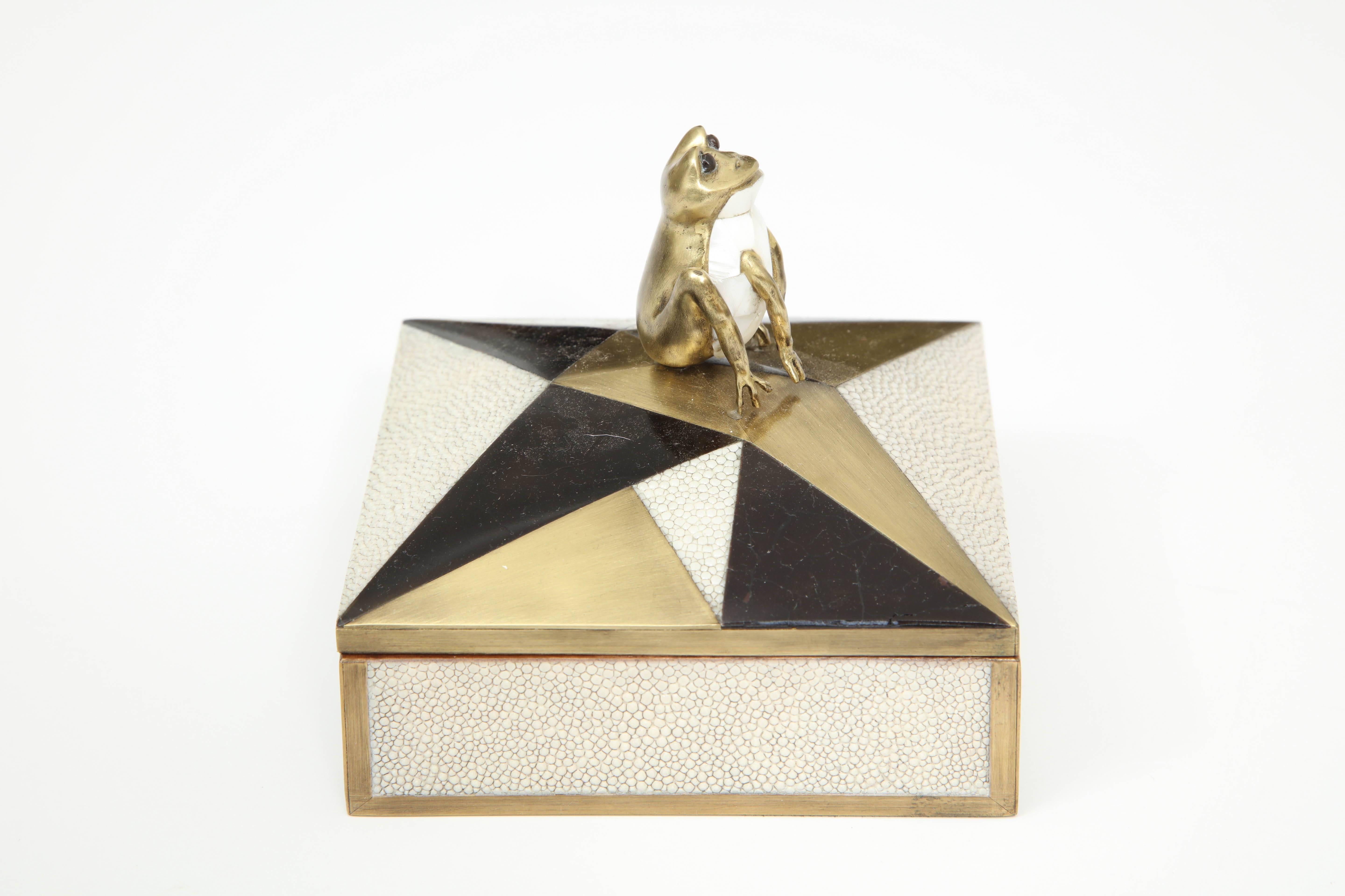 Hand-Crafted Box, Shagreen, Palm Wood and Bronze, Offered by Area ID