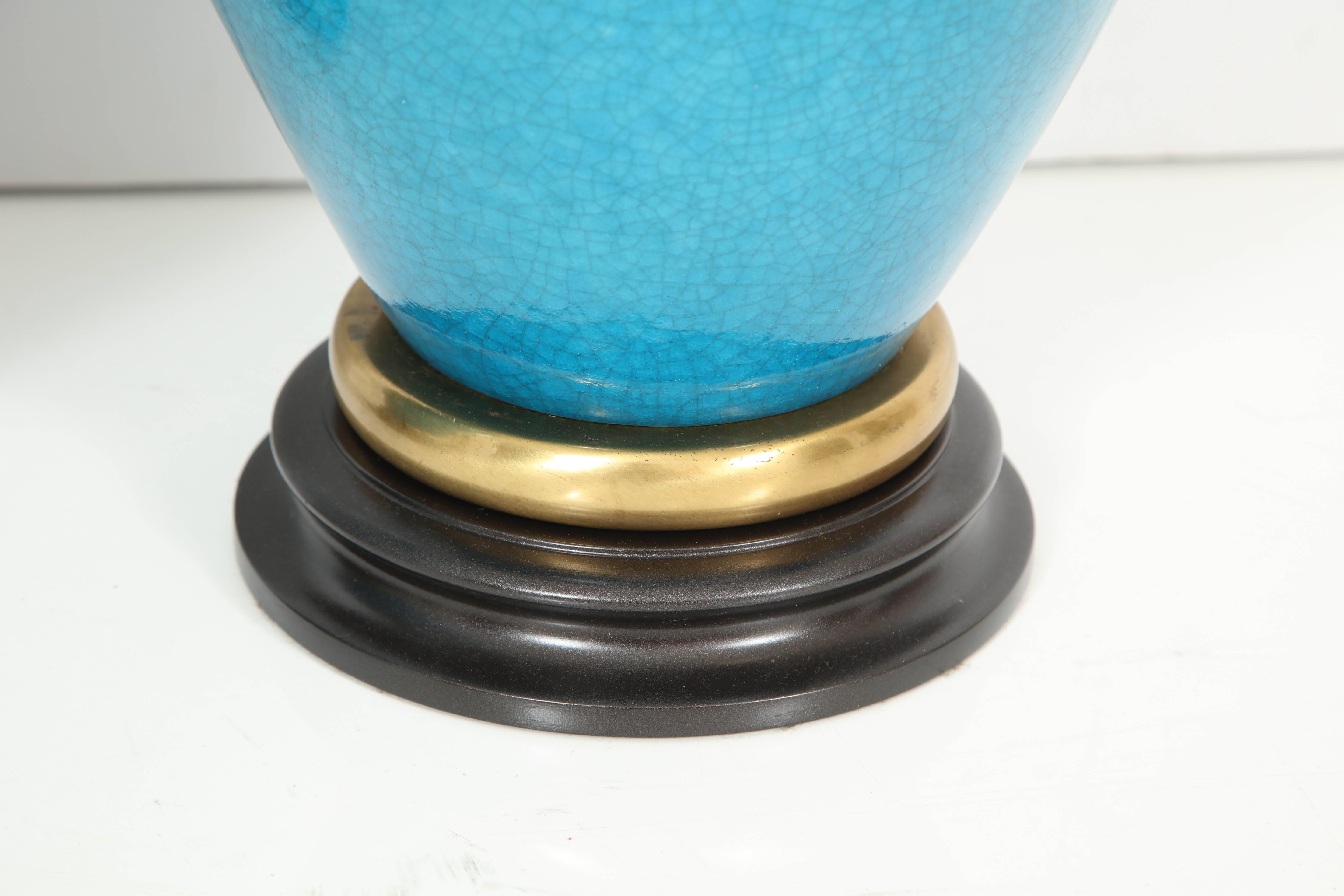 American Pair of Cerulean Blue Glazed Lamps offered by PRIME Gallery