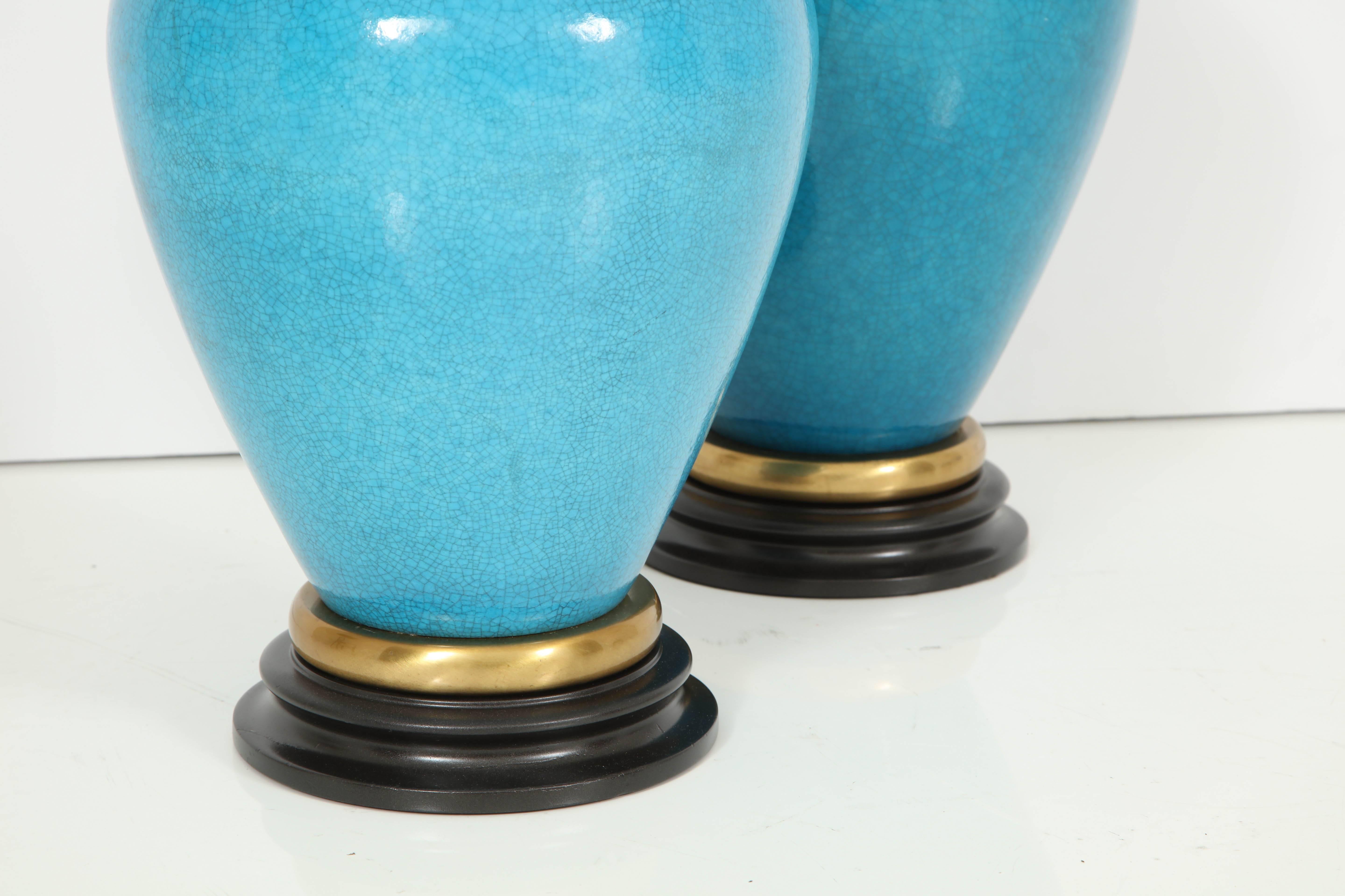 Pair of Cerulean Blue Glazed Lamps offered by PRIME Gallery 1