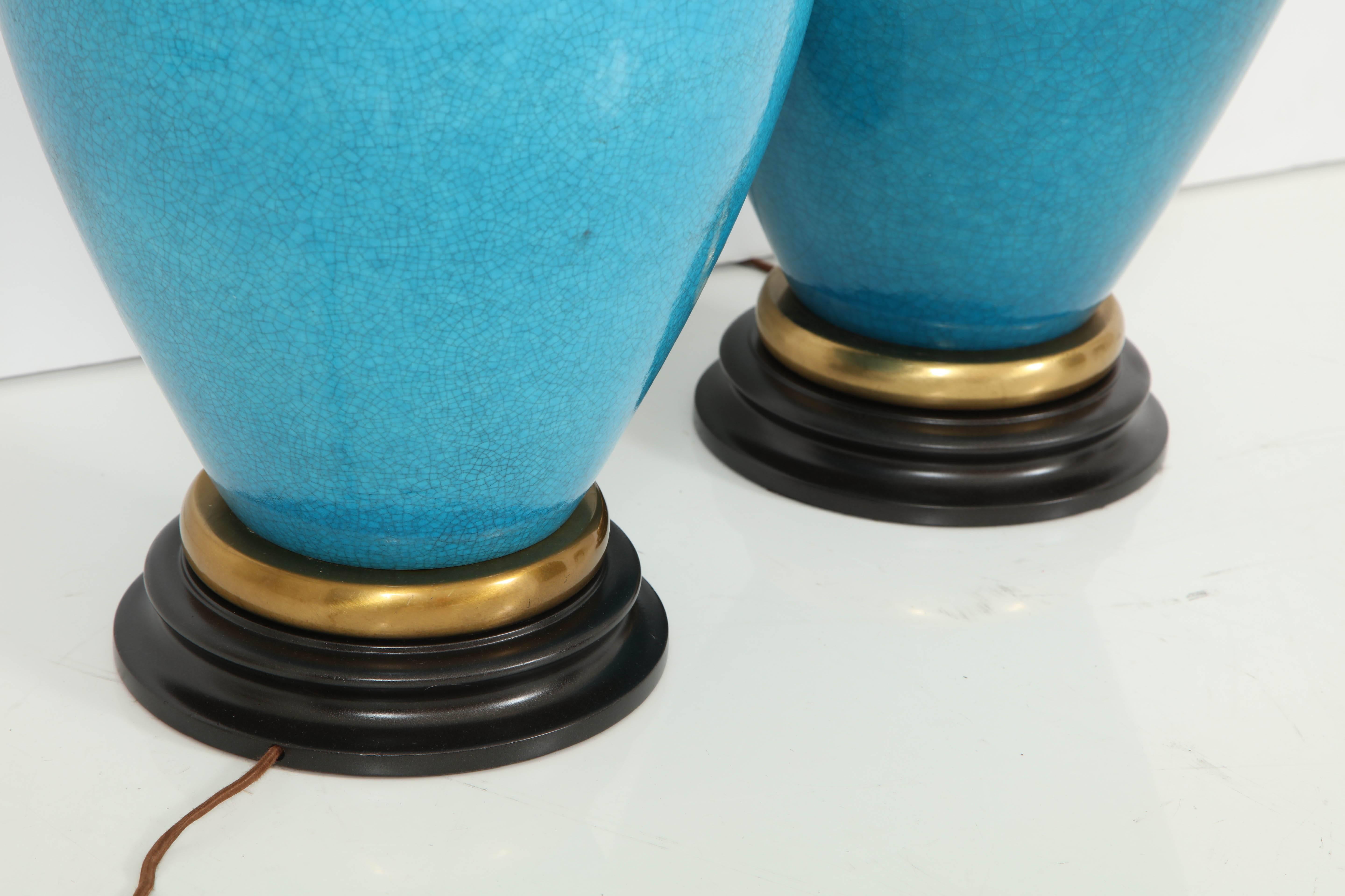 Pair of Cerulean Blue Glazed Lamps offered by PRIME Gallery 2