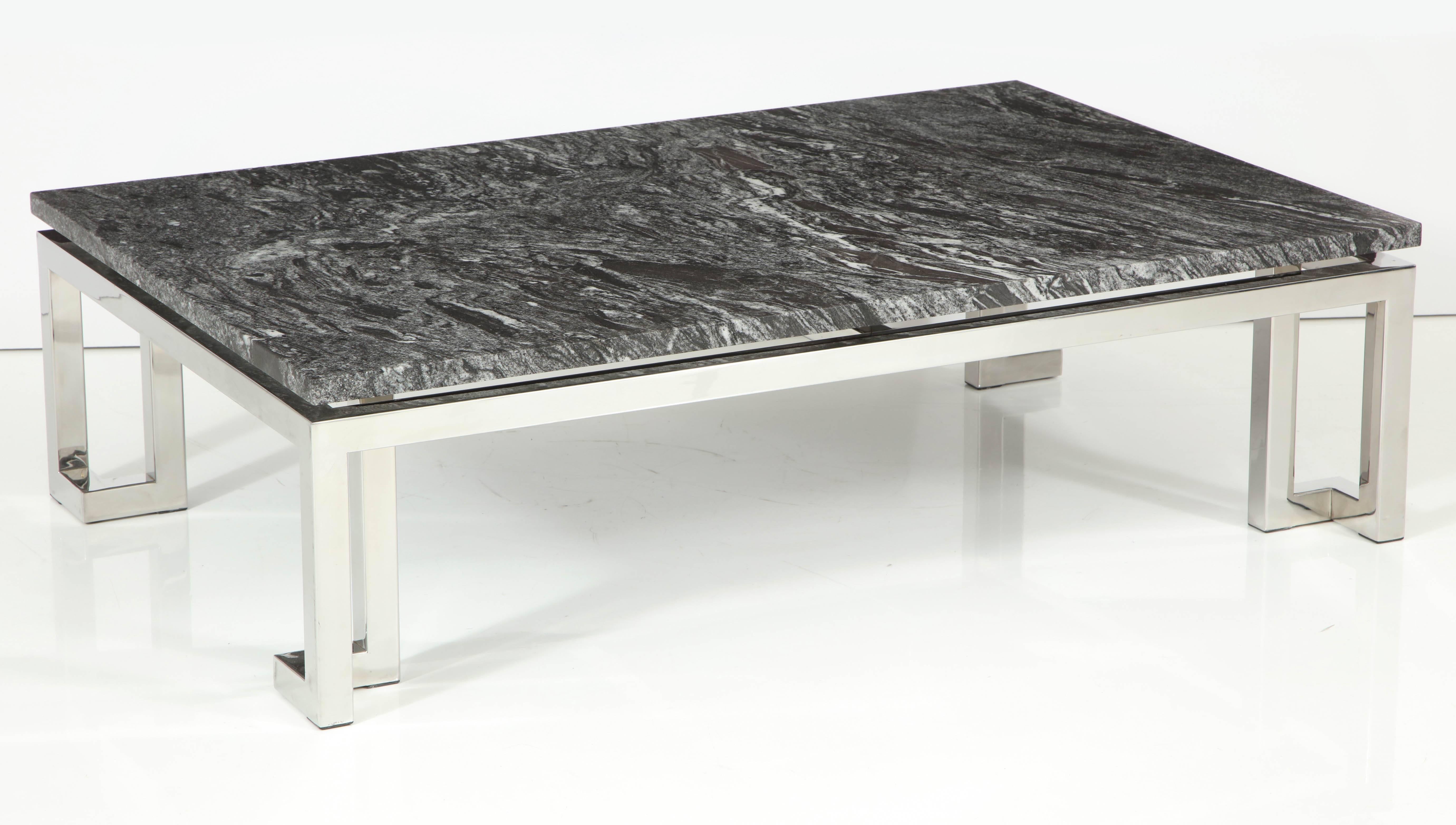 American Polished chrome Greek Key Coffee Table For Sale