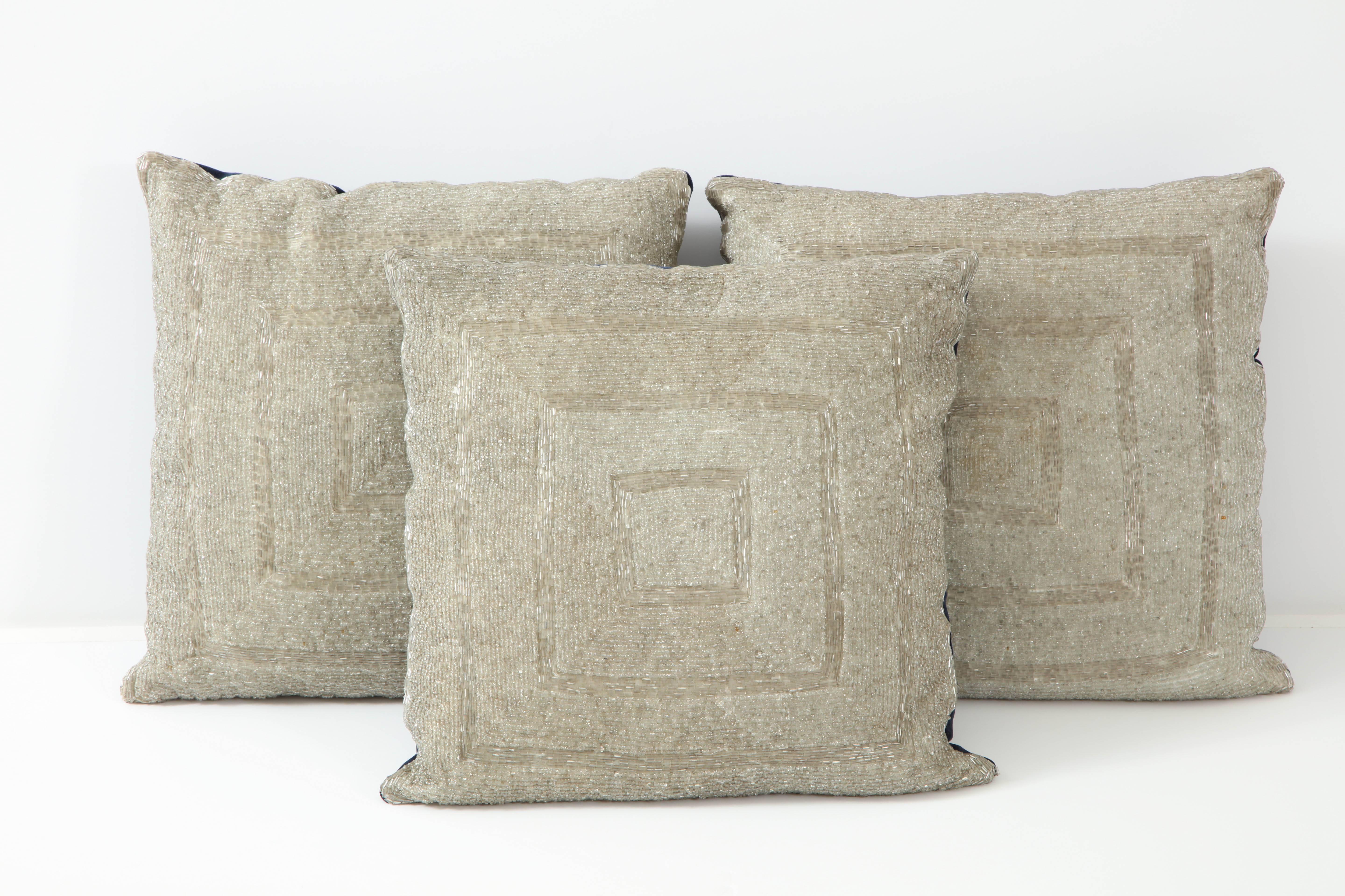 Hollywood Regency Trio of Vintage Beaded Pillows For Sale