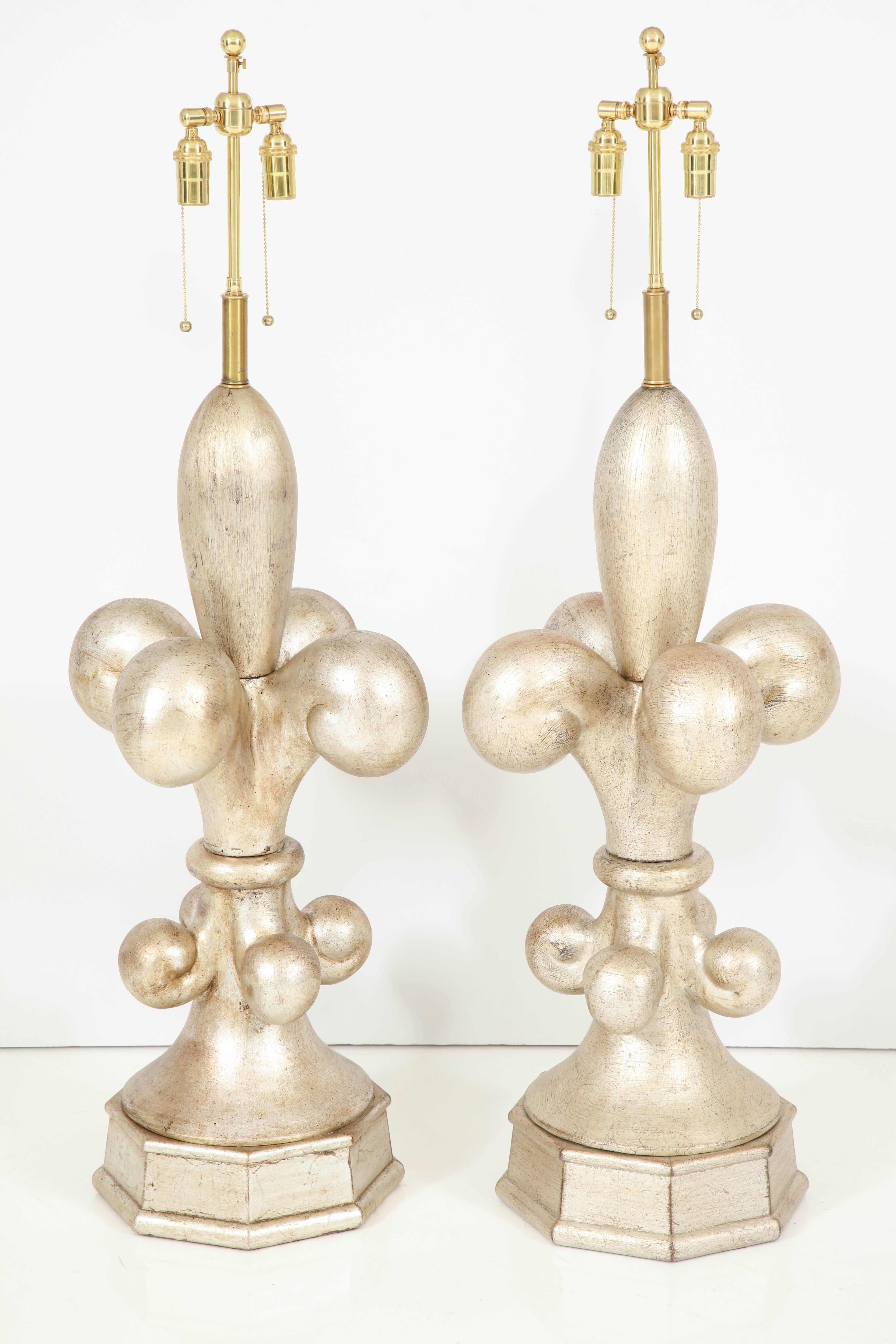 Ceramic Spectacular Pair of Fleur-de-Lis Lamps by Marbro For Sale