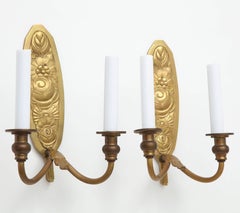 Vintage French Bronze Wall Candle Sconces, a Pair