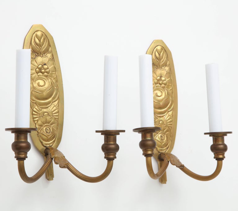 Pair of Vintage French Bronze Wall Candle Sconces For Sale at 1stDibs