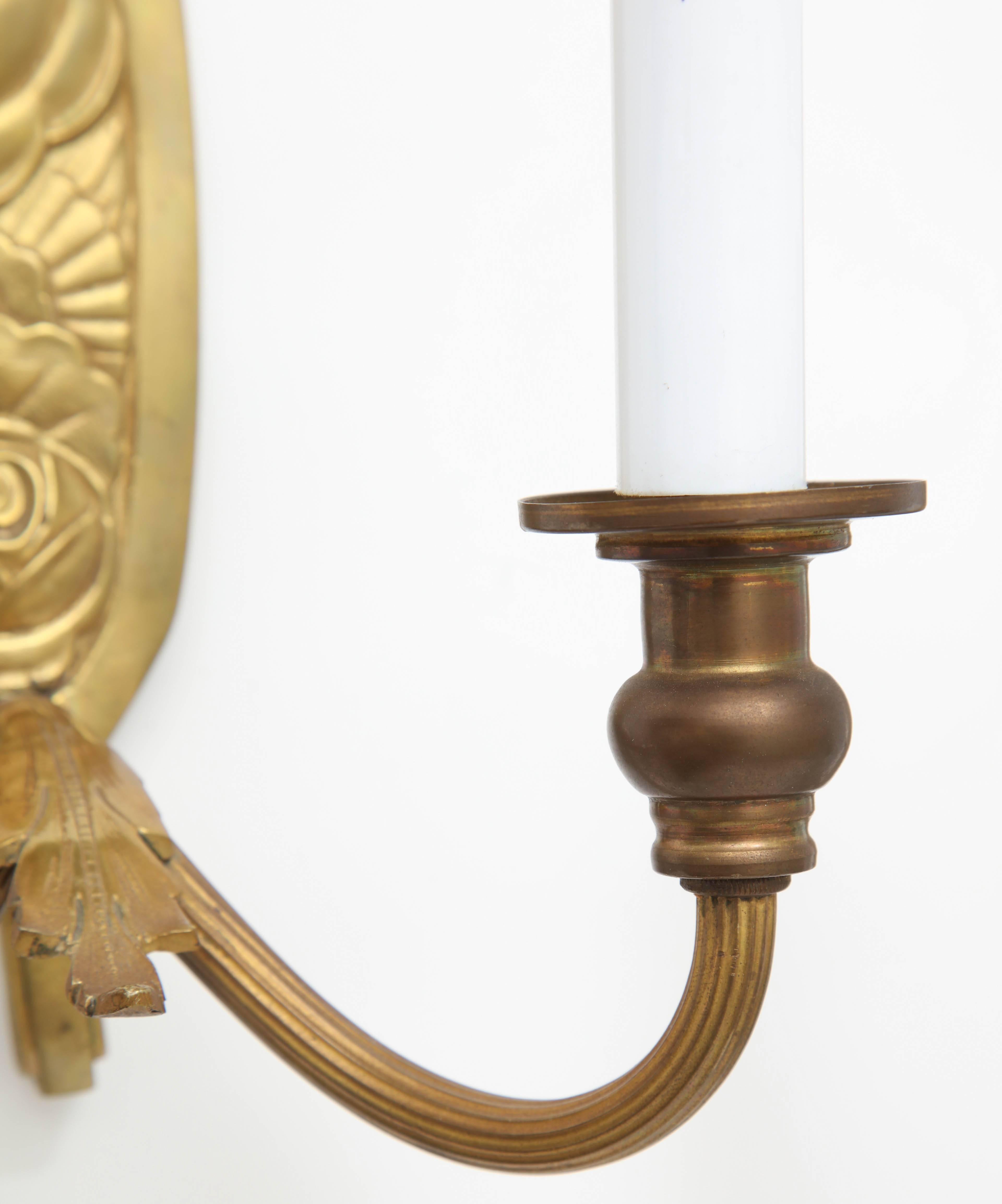 Pair of Vintage French Bronze Wall Candle Sconces For Sale 3