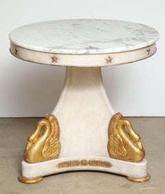 Round Painted and Parcel-Gilt Table with Marble Top