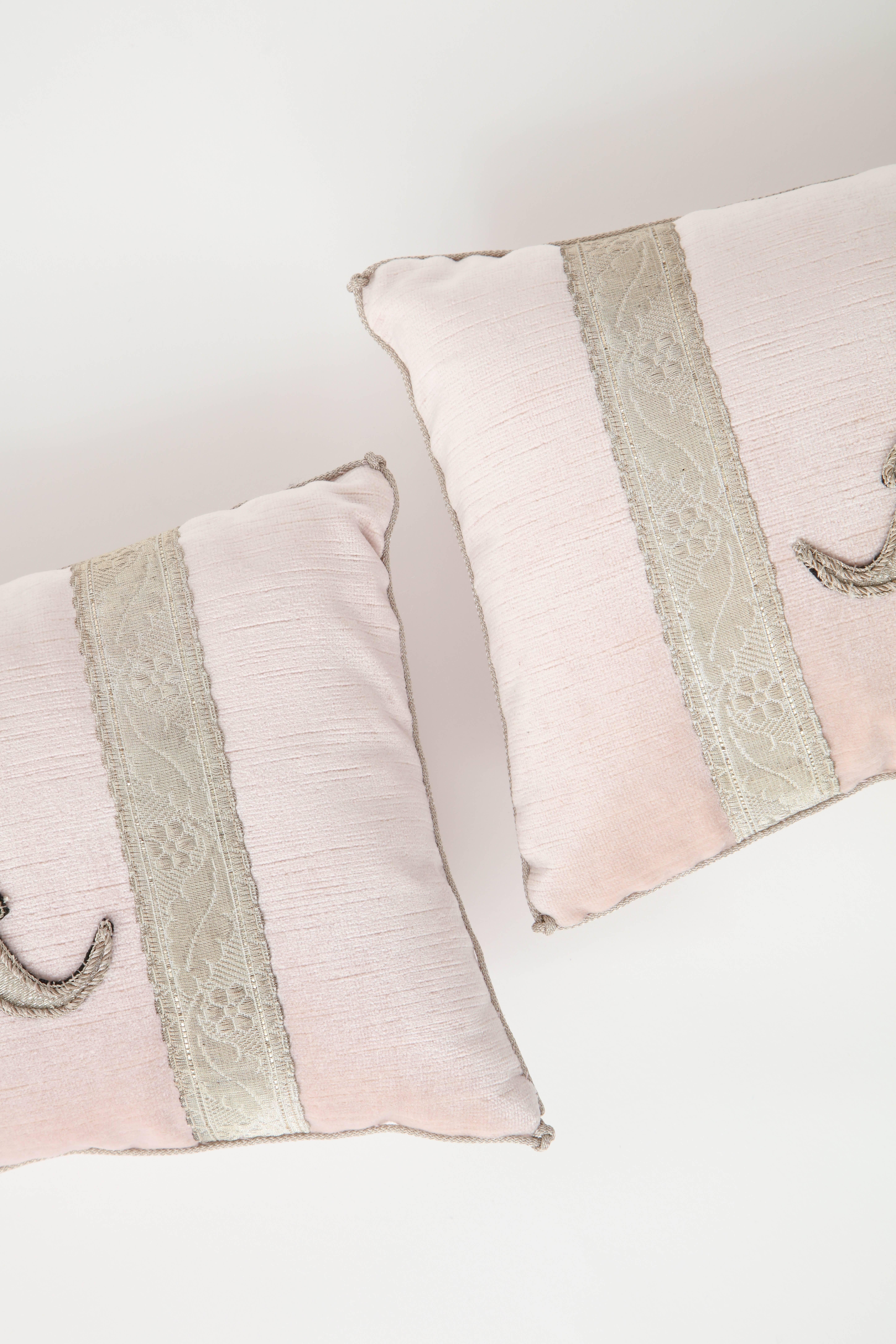 Contemporary Pair of Blush Pink Velvet Pillows