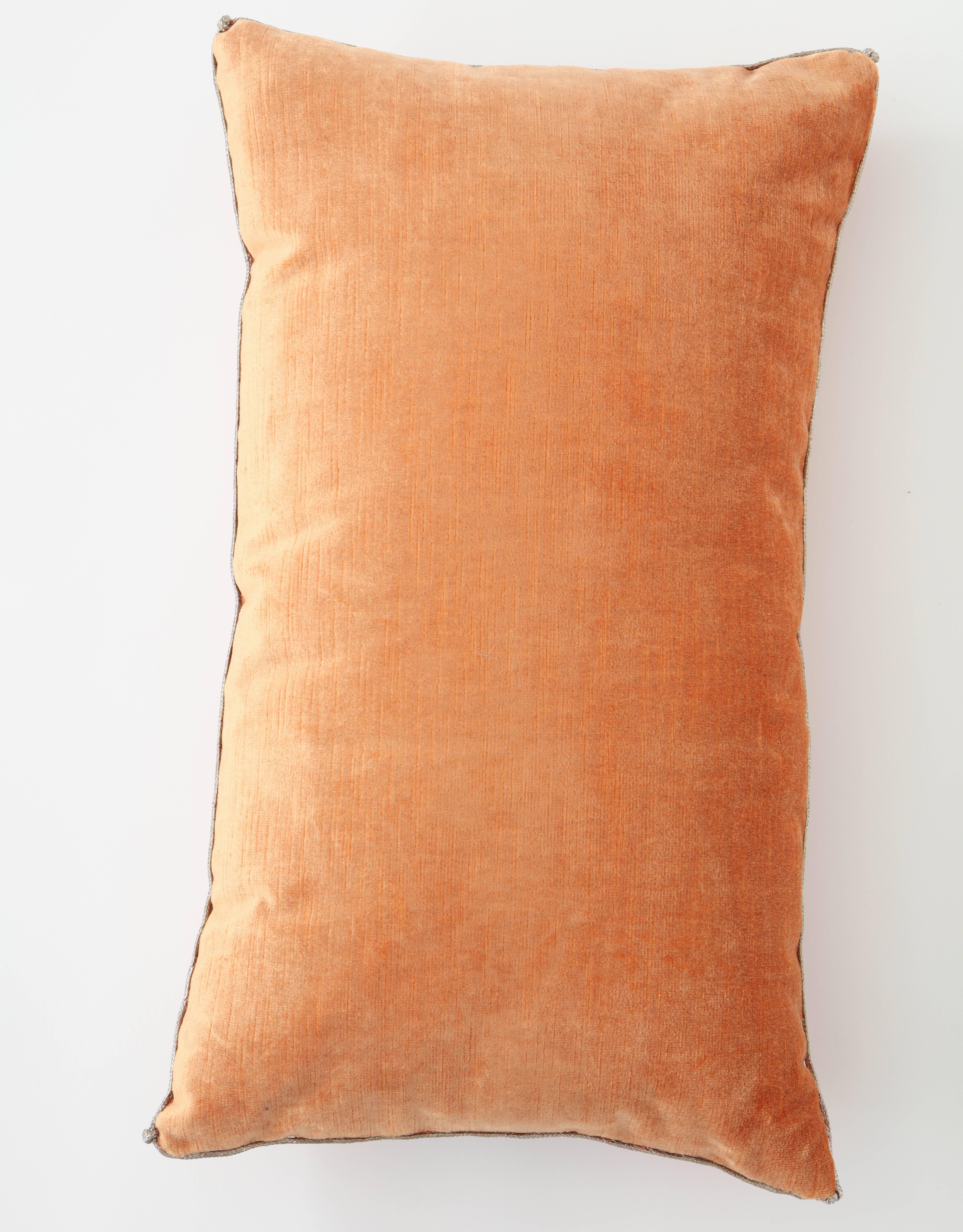 Contemporary Velvet Pillow with Antique Metallic Accents