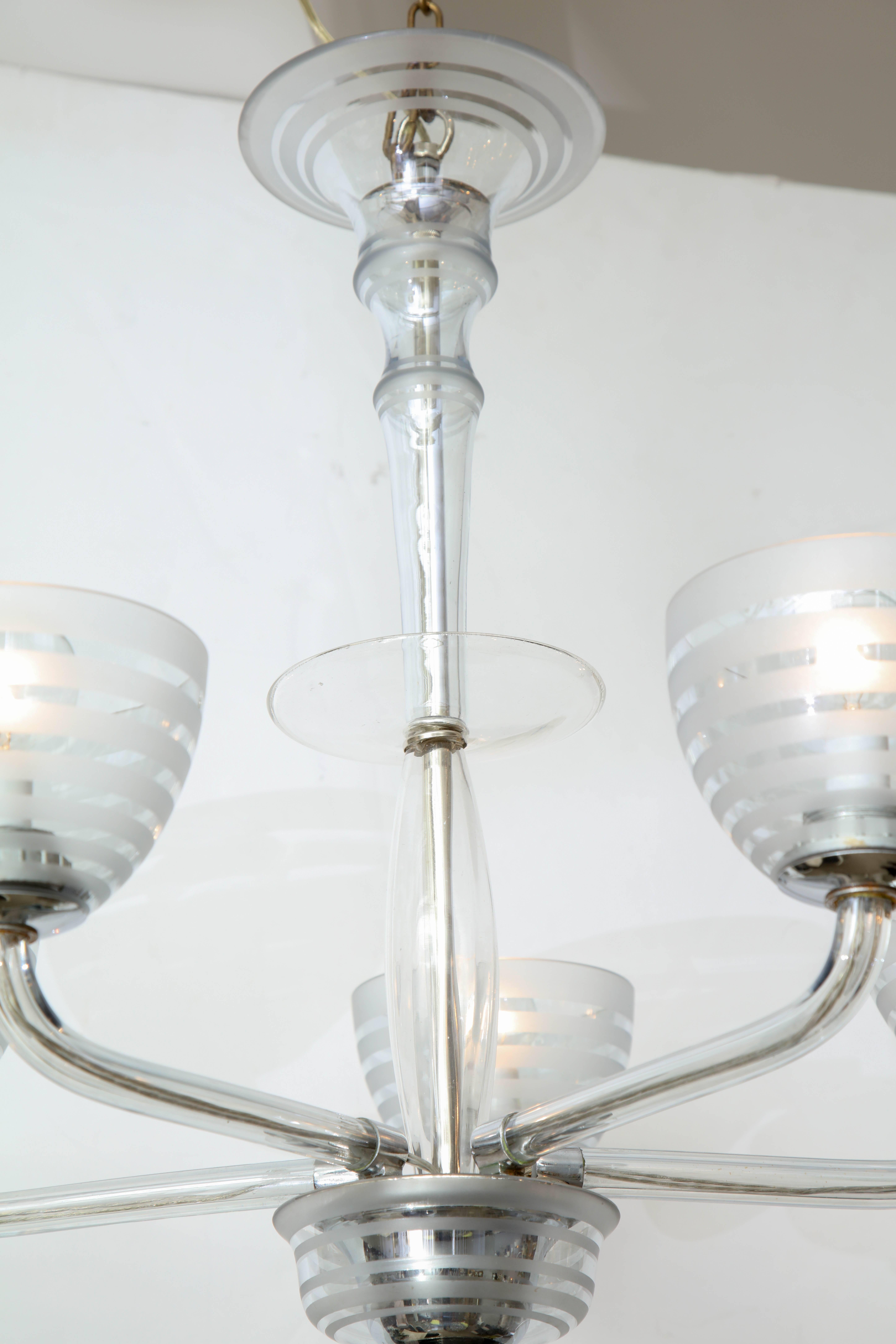 Art Deco Five-Arm Glass Chandelier