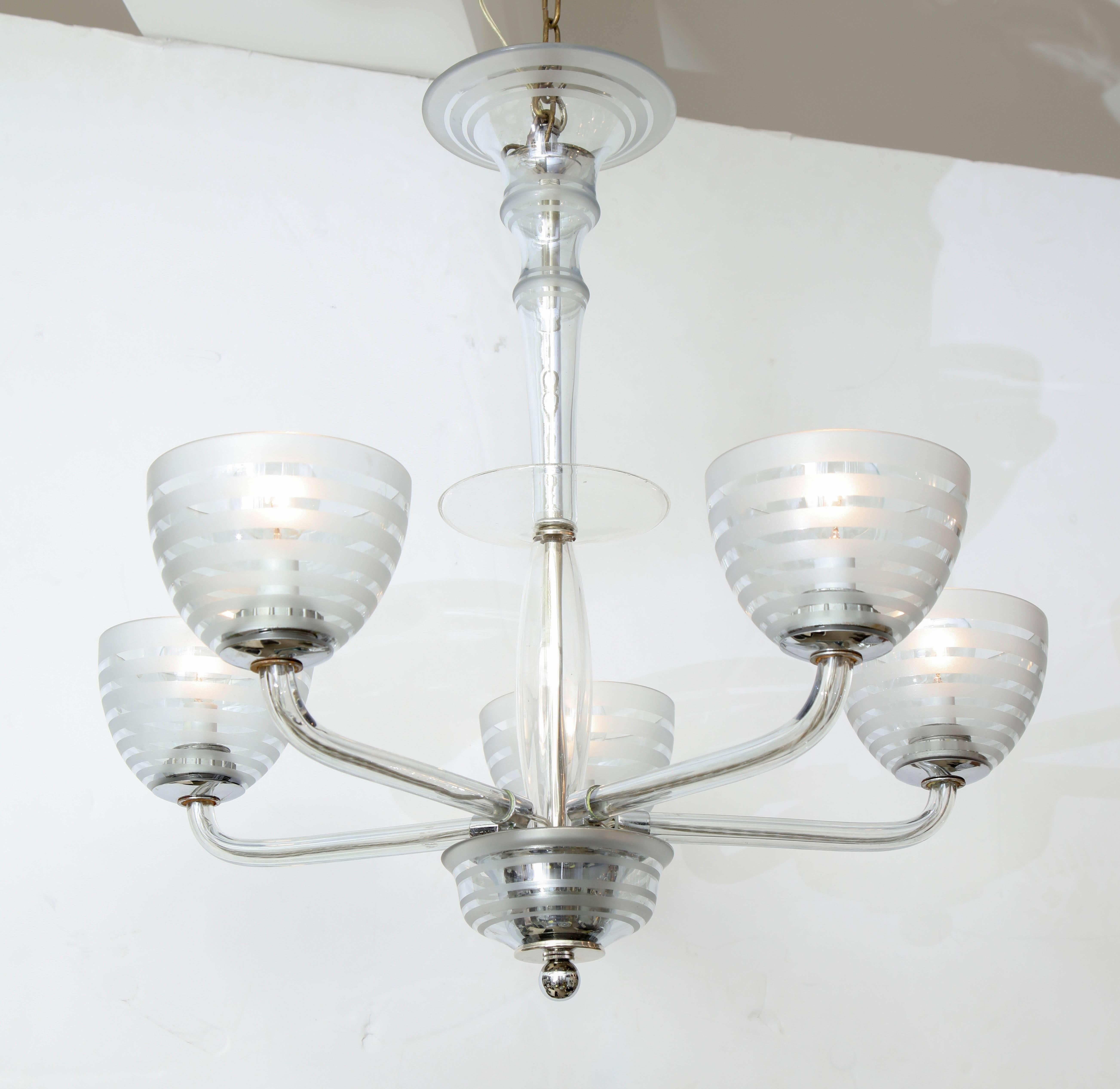 Unknown Five-Arm Glass Chandelier