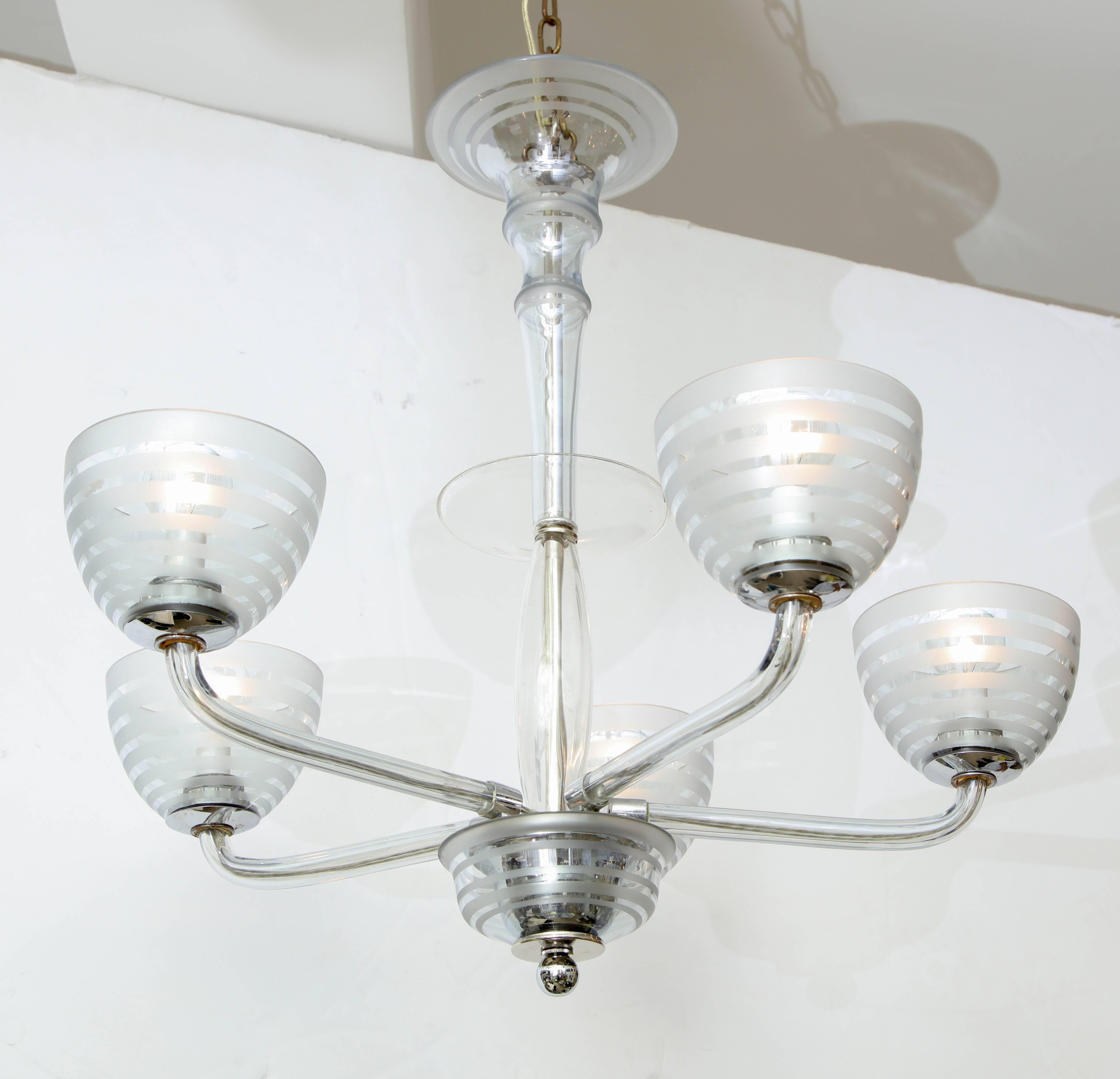 20th Century Five-Arm Glass Chandelier