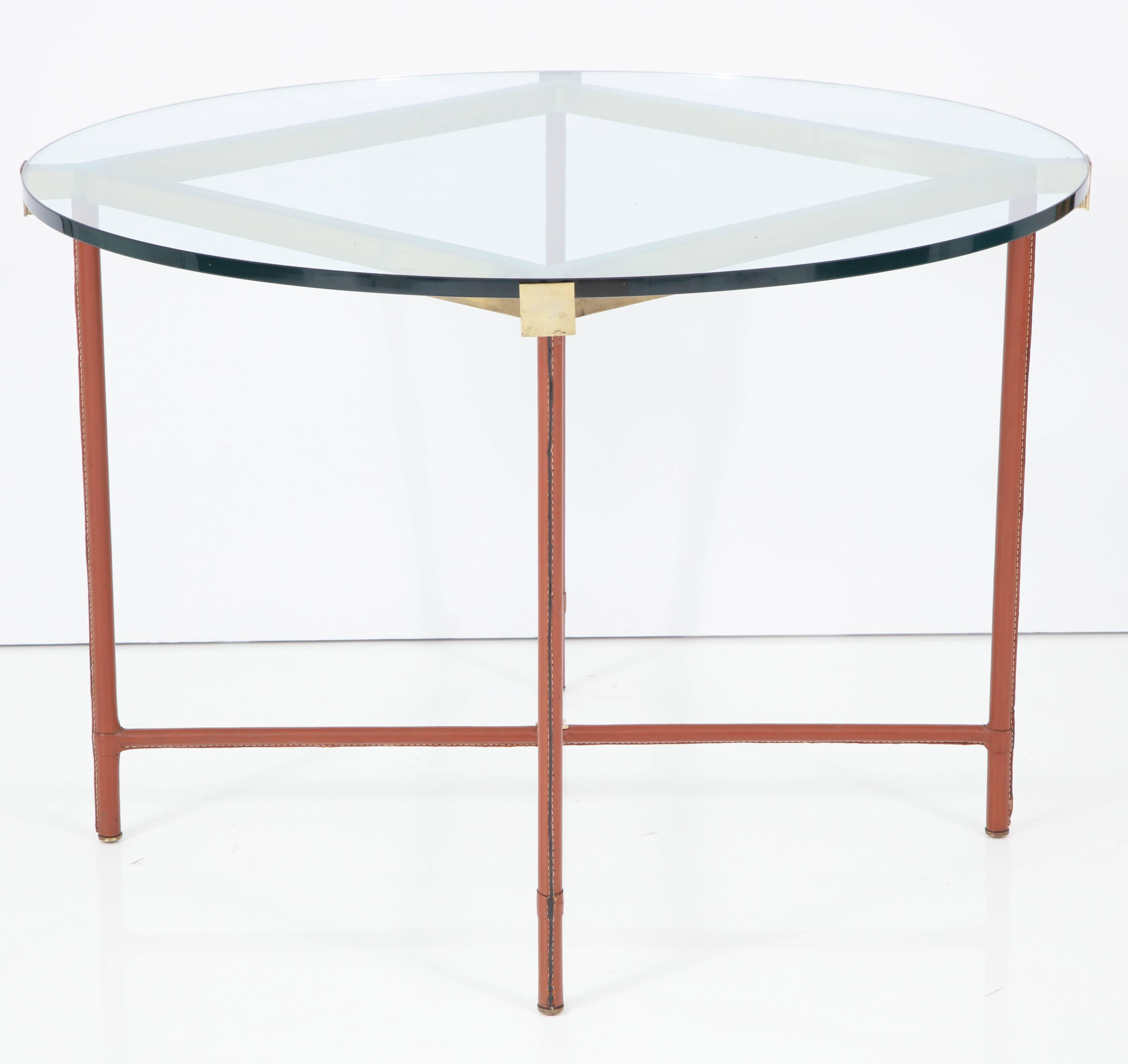 Jacques Adnet Leather Covered and Brass Centre Table For Sale 3
