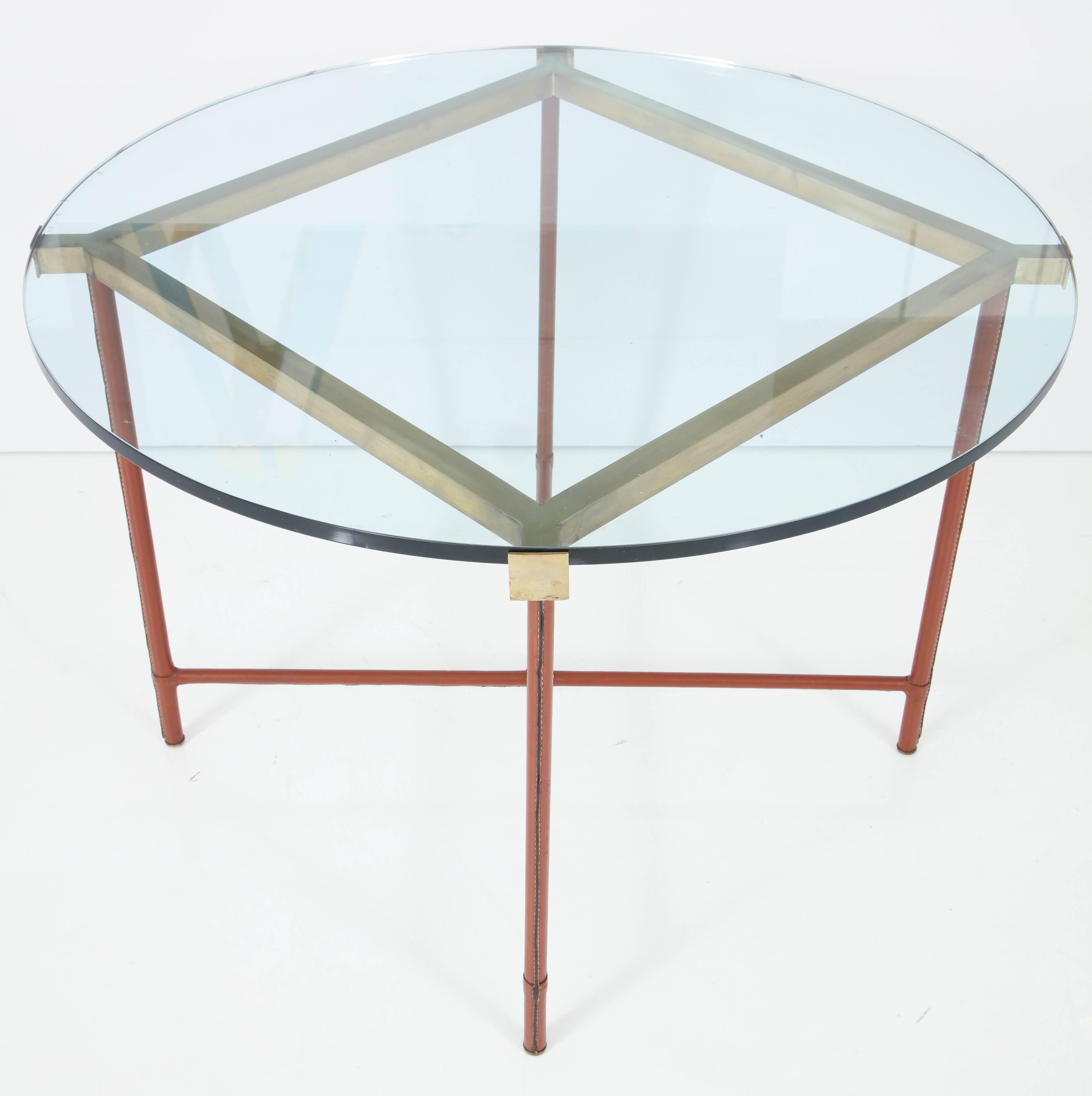 Jacques Adnet Leather Covered and Brass Centre Table For Sale 4