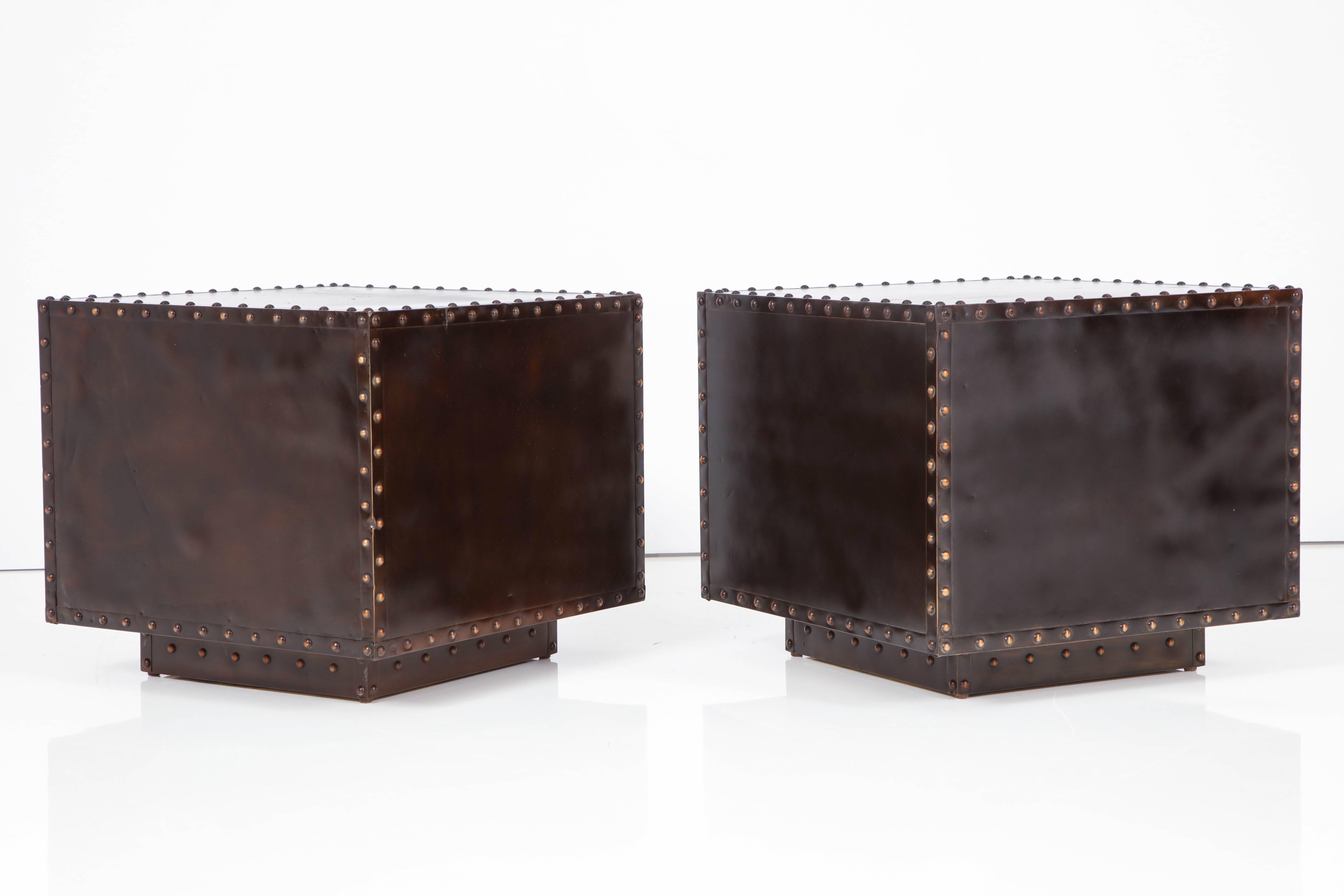 Mid-Century Modern Sarreid Patinated Brass Cube Tables