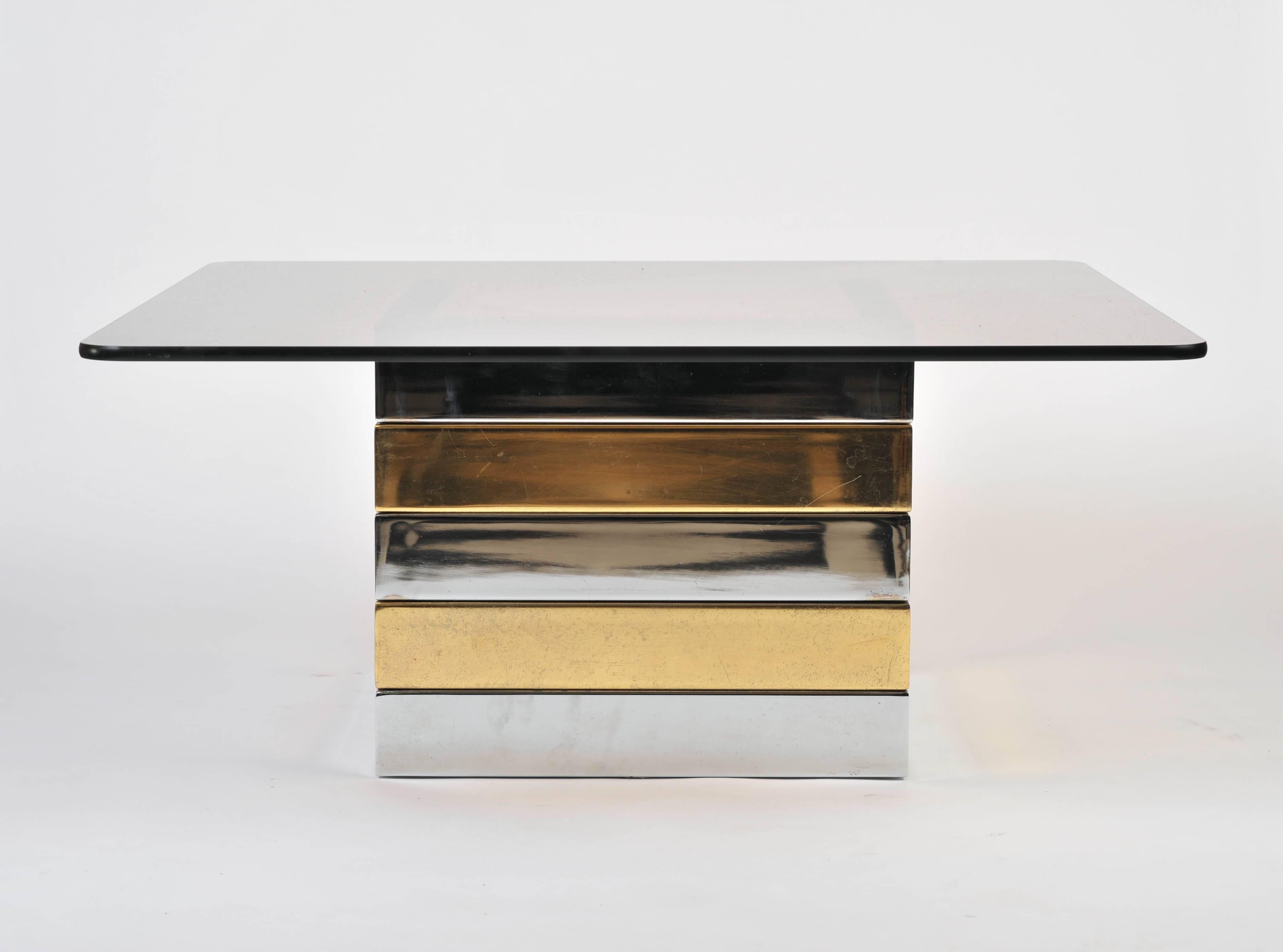 1970s Pieff brass and chrome coffee table with the original glass top.