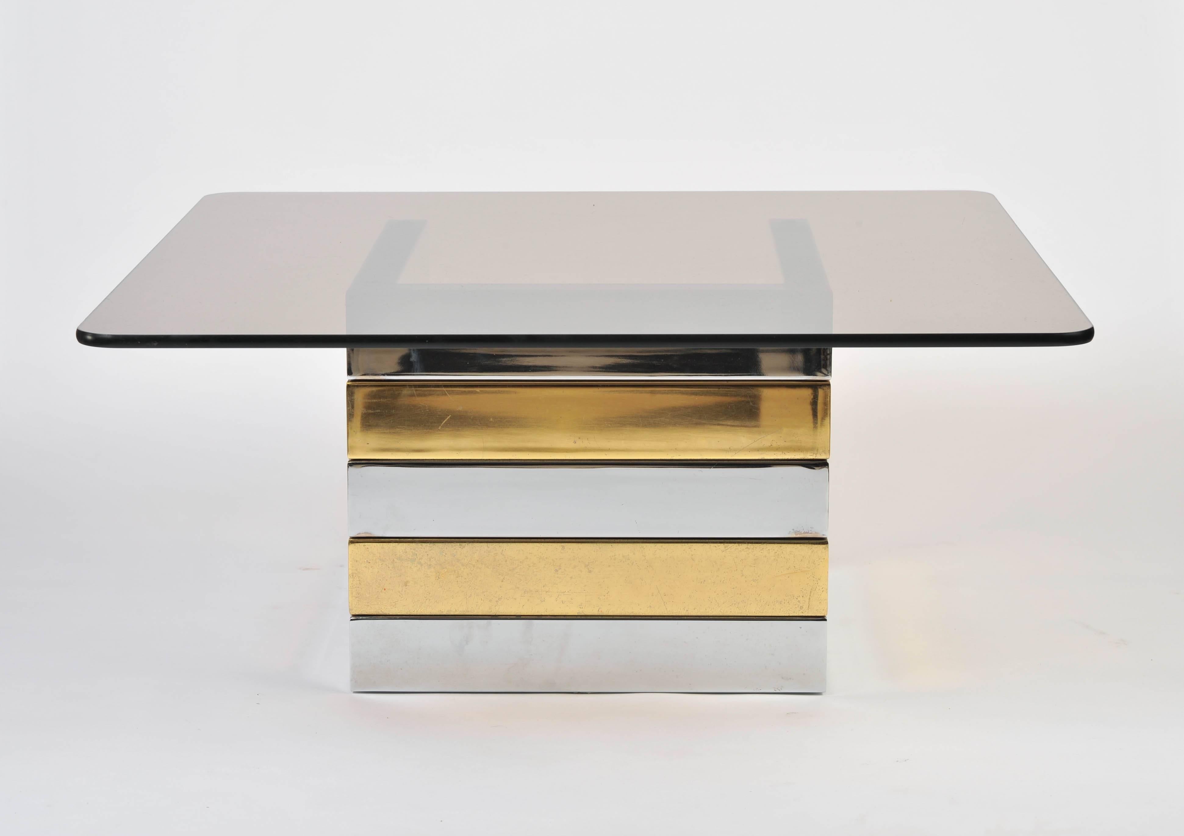 Mid-Century Modern 1970s Pieff Brass and Chrome Coffee Table with the Original Glass Top For Sale