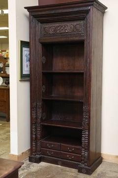 Large Highly Decorative Solid Teak Wood Vintage Book Case from a Tea Plantation