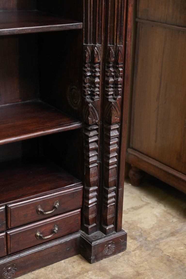 Large Highly Decorative Solid Teak Wood Vintage Book Case from a Tea