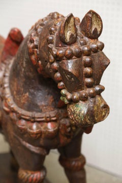 Pair of Late 19th Century Solid Wood Horses from a Temple in Bhutan
