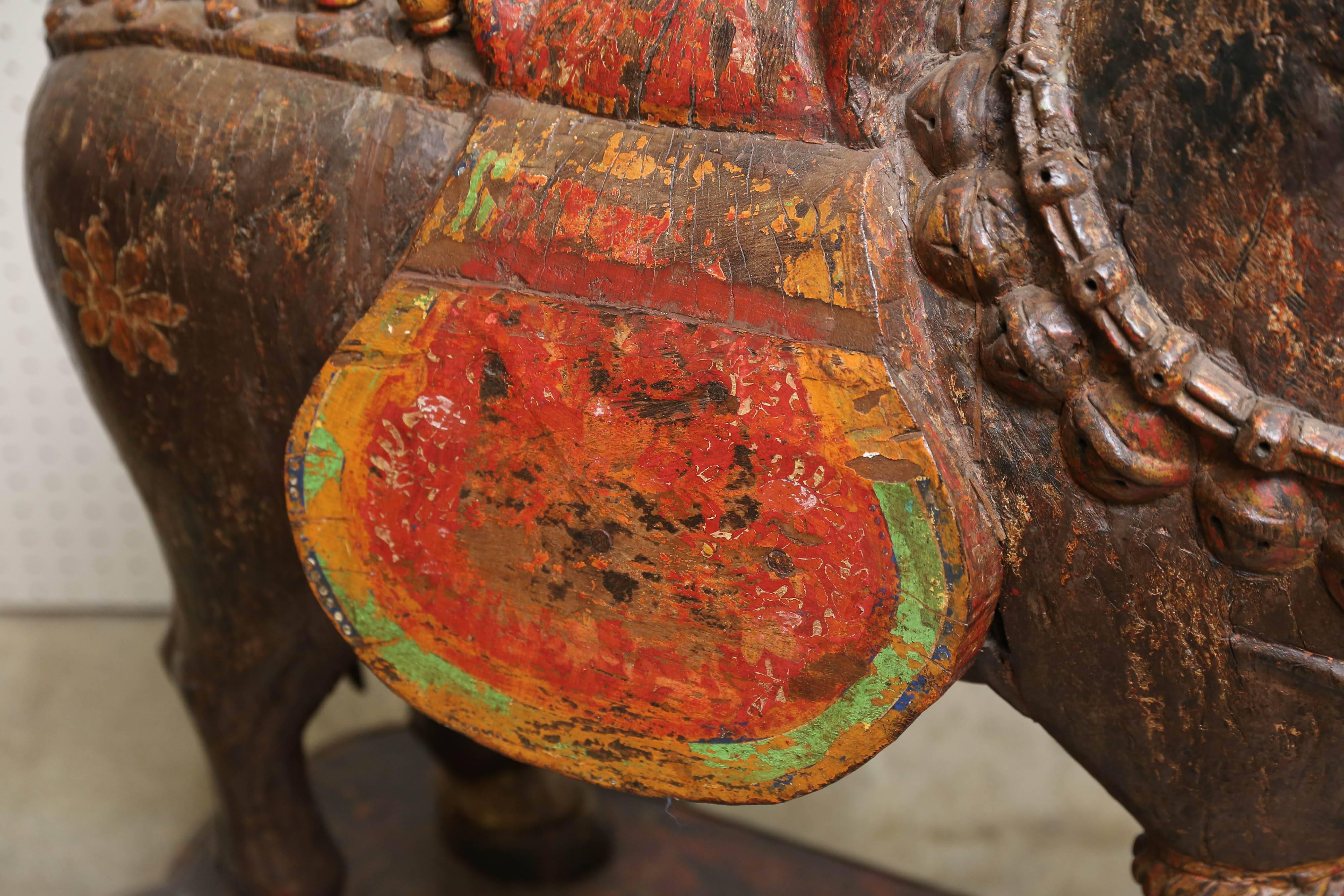 Tibetan Pair of Late 19th Century Solid Wood Horses from a Temple in Bhutan For Sale