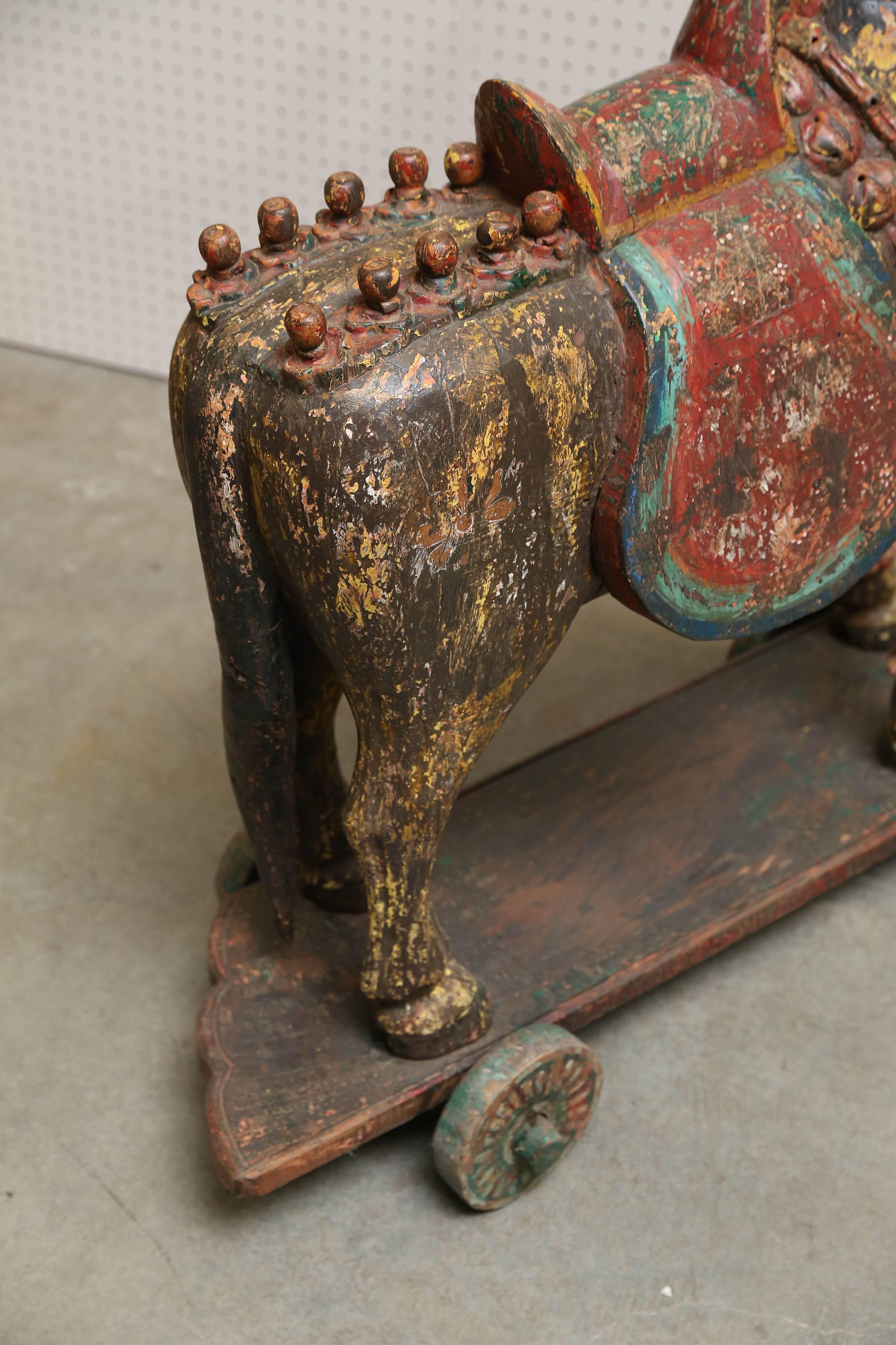 Pair of Late 19th Century Solid Wood Horses from a Temple in Bhutan For Sale 3