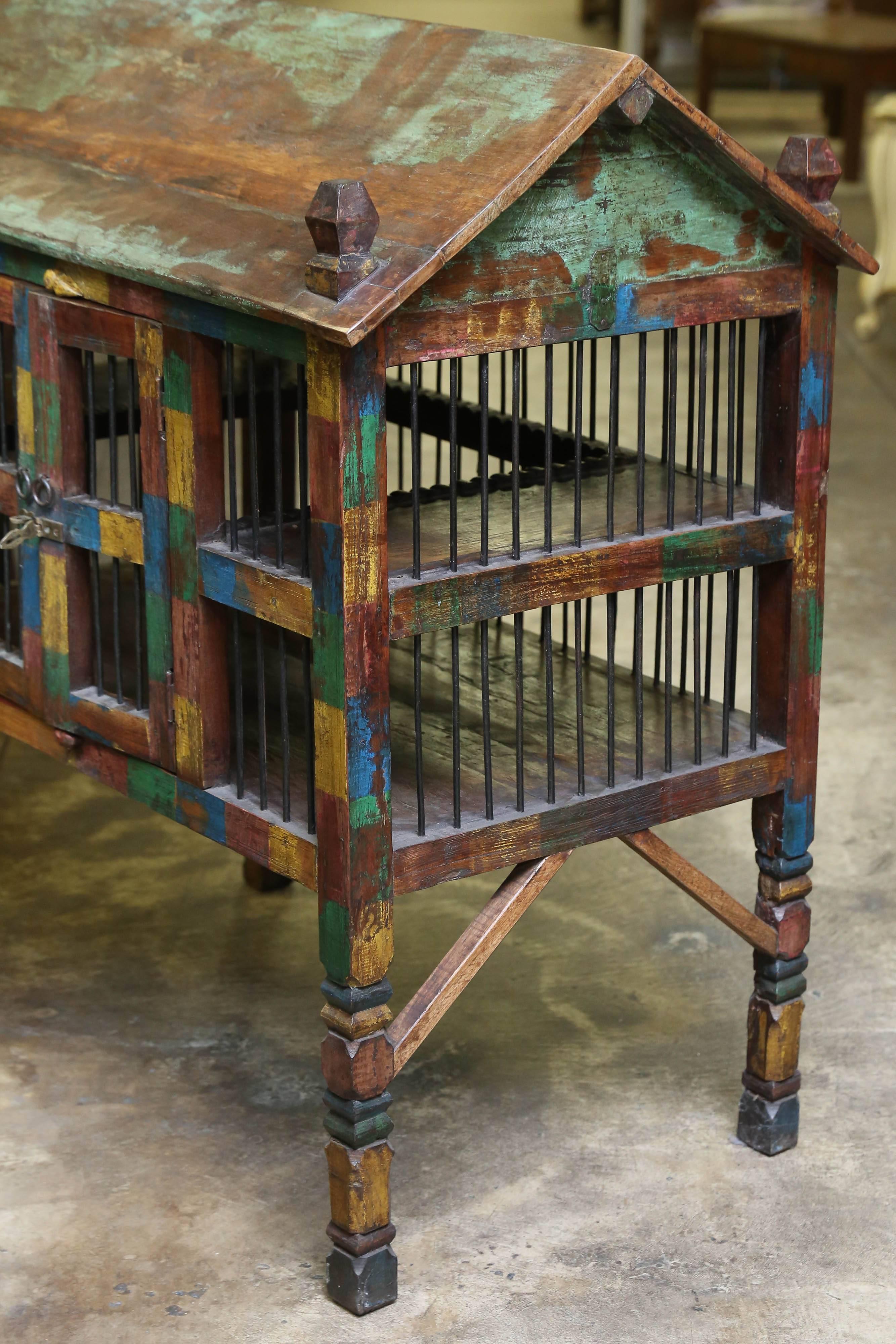 Antique Teak Wood and Iron Bird Cage from a Community Farm in Central India 2