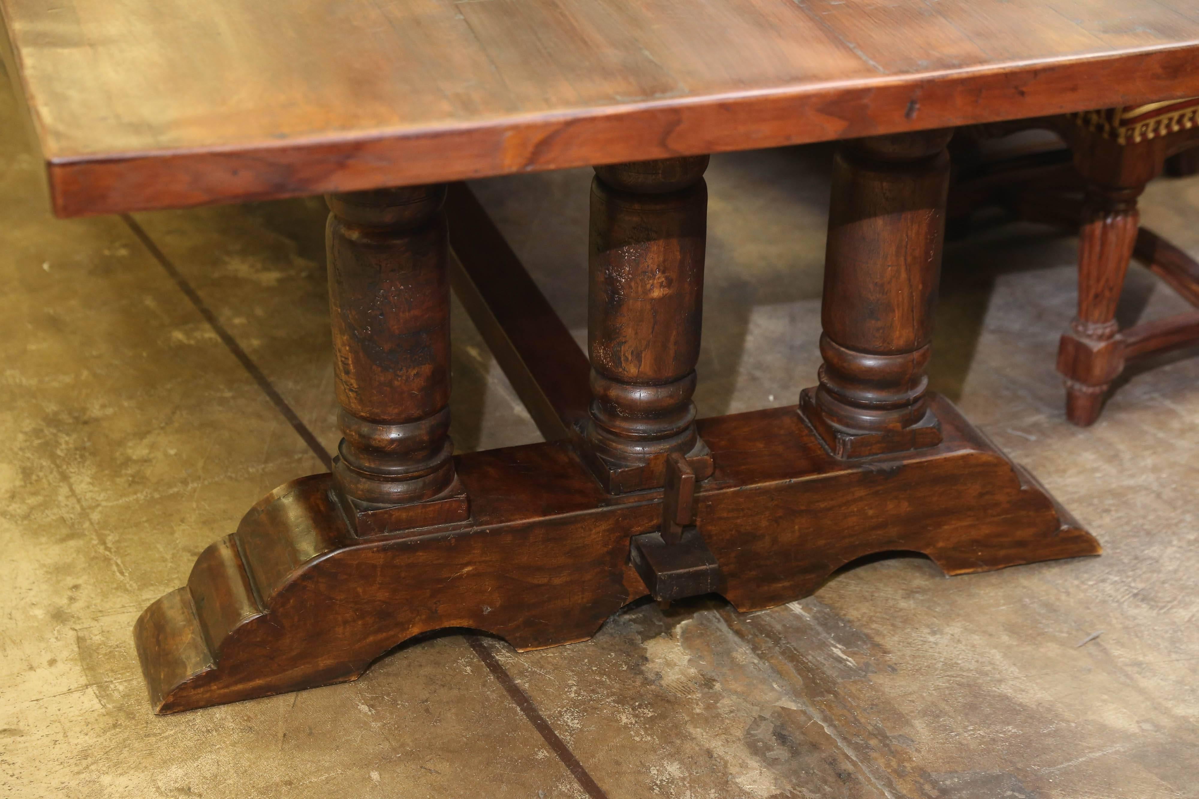 Custom-Made 1920s Solid Teak Wood Plantation Dining Table For Sale 2
