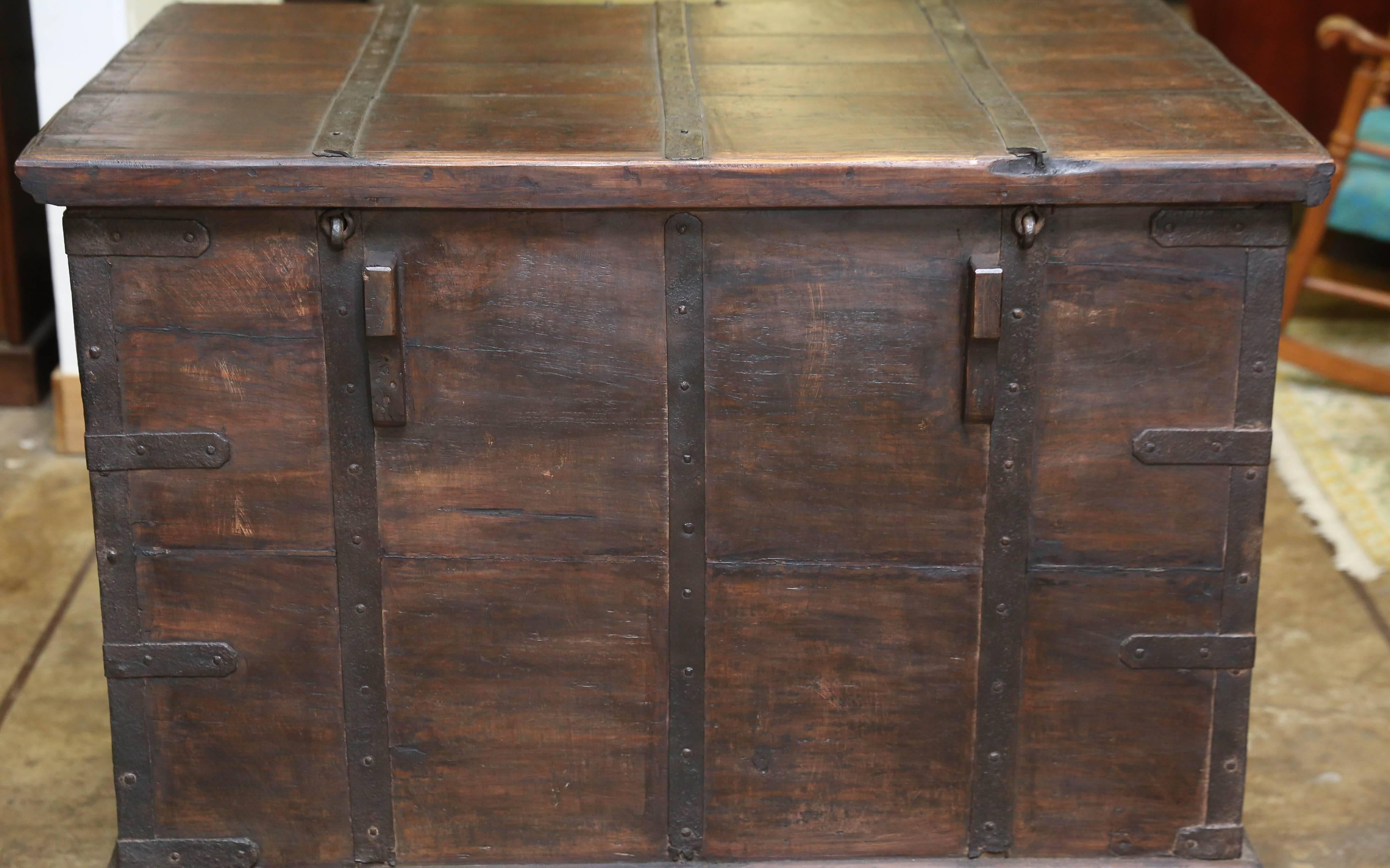 Indian 200 Years Old Solid Teakwood Dowry Chest from Goa, India For Sale